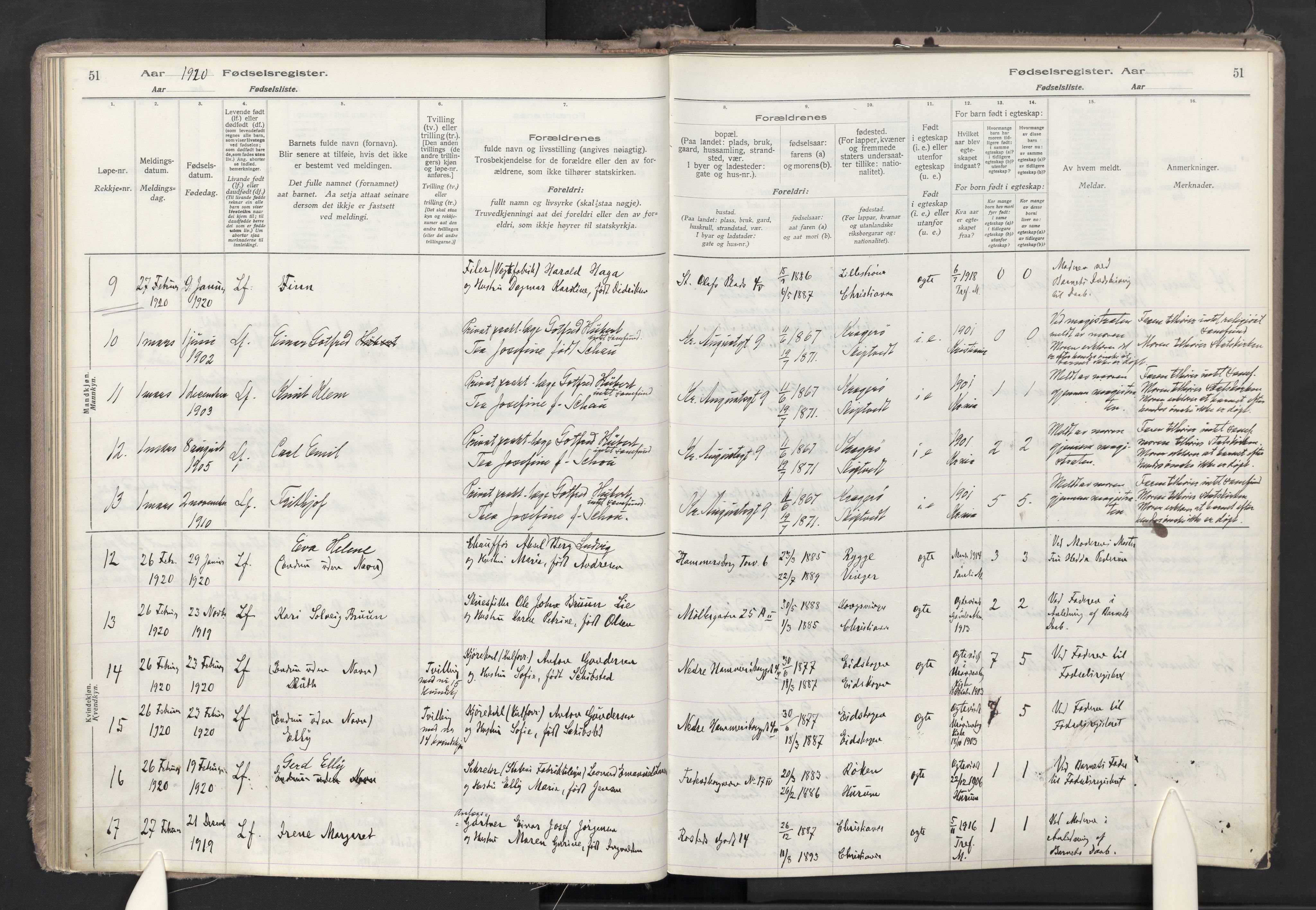 Trefoldighet prestekontor Kirkebøker, SAO/A-10882/J/Ja/L0001: Birth register no. 1, 1916-1931, p. 51