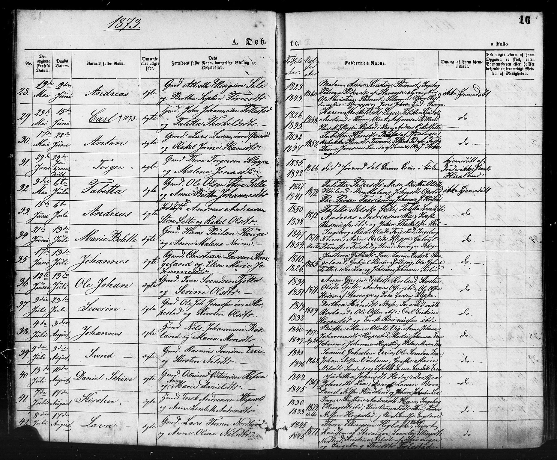 Klepp sokneprestkontor, AV/SAST-A-101803/001/3/30BA/L0006: Parish register (official) no. A 6, 1871-1885, p. 16