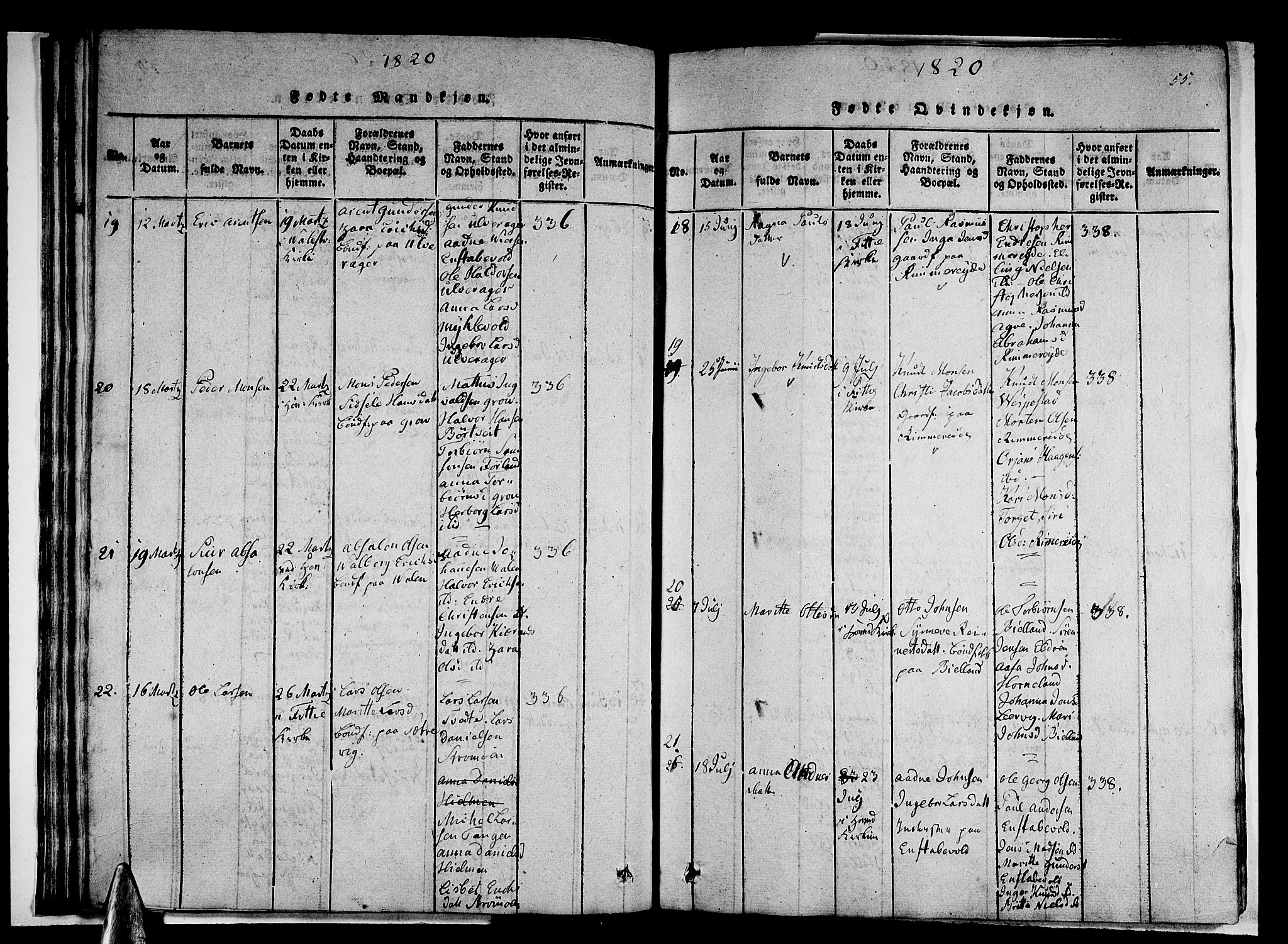 Stord sokneprestembete, AV/SAB-A-78201/H/Haa: Parish register (official) no. A 5, 1816-1825, p. 55