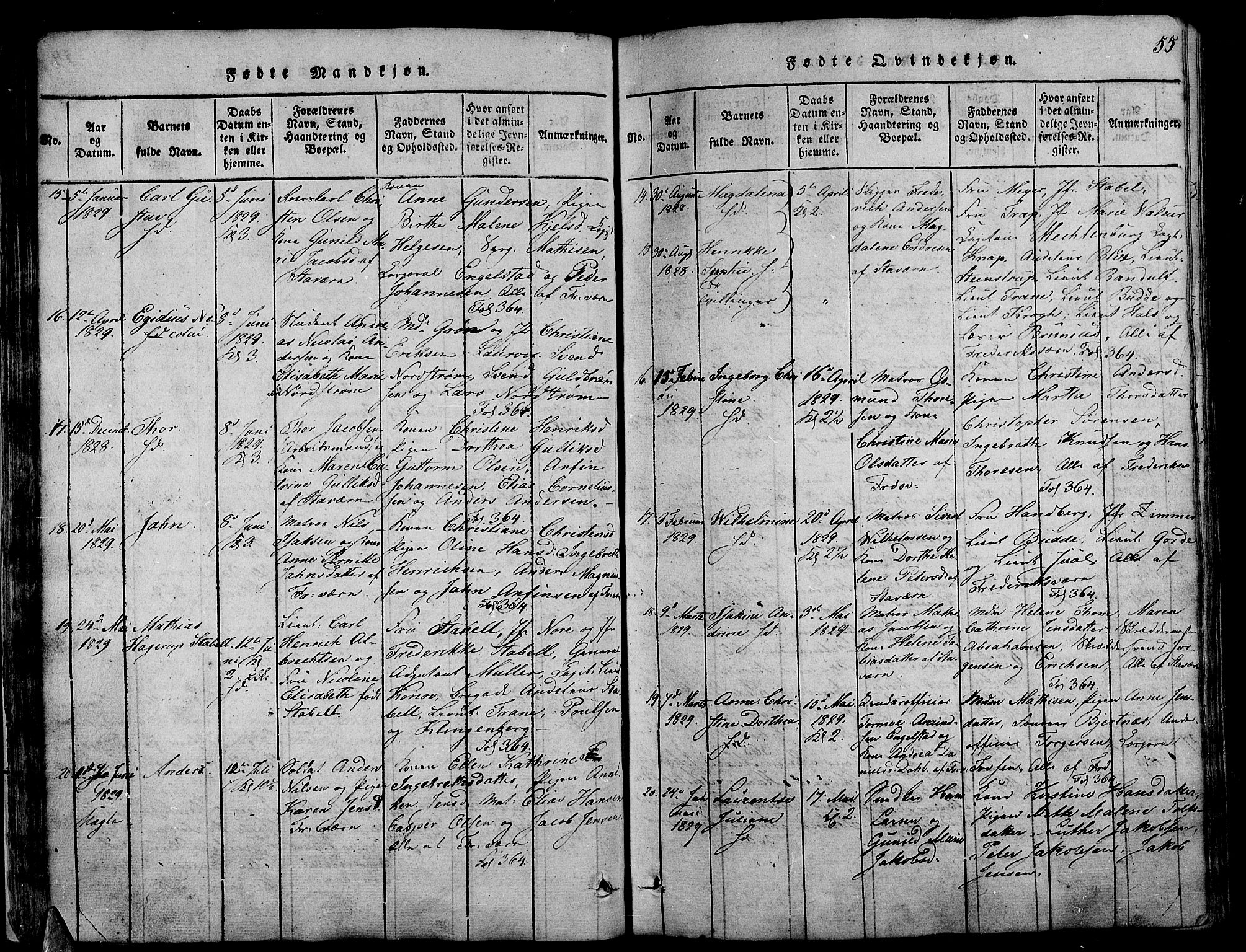 Stavern kirkebøker, AV/SAKO-A-318/G/Ga/L0001: Parish register (copy) no. 1, 1817-1841, p. 55