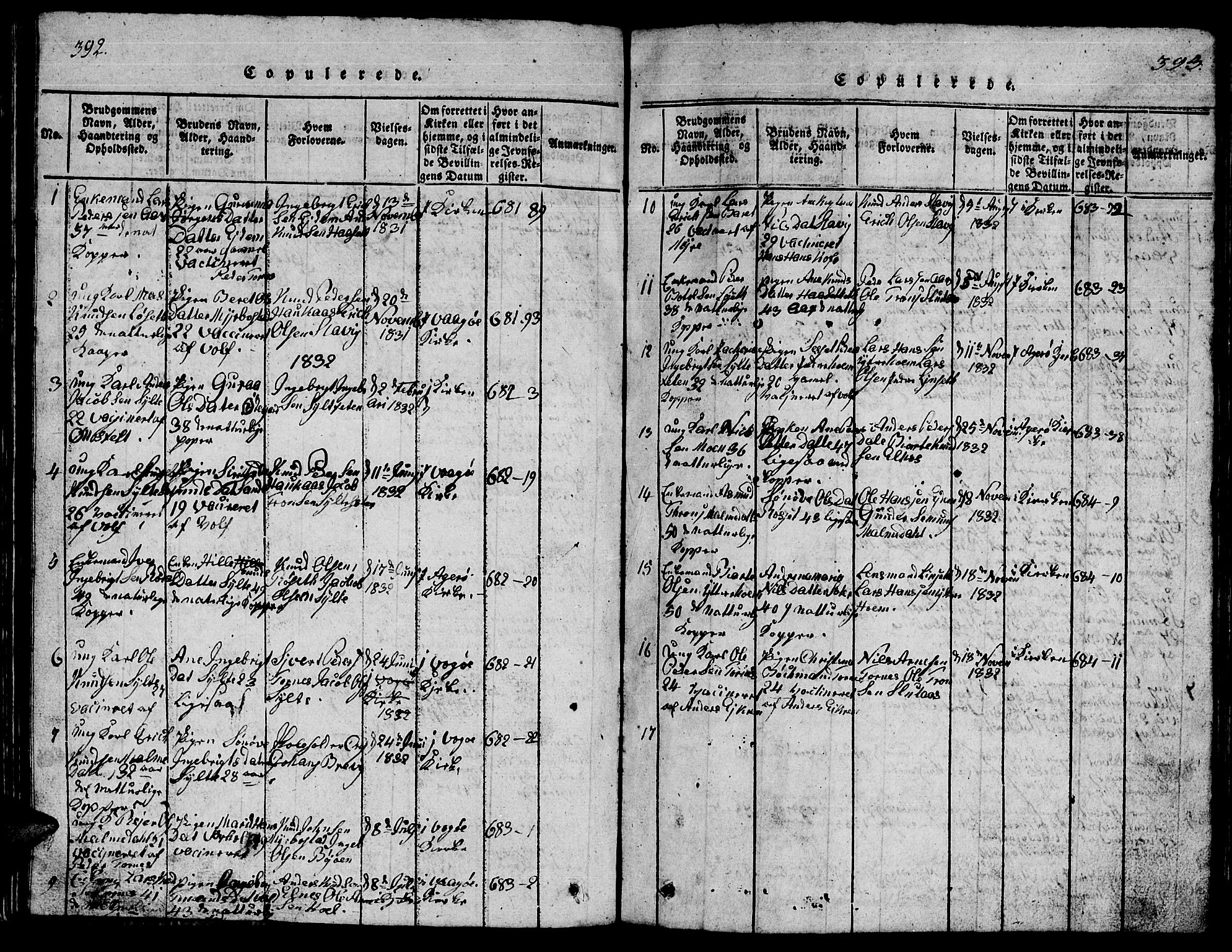 Ministerialprotokoller, klokkerbøker og fødselsregistre - Møre og Romsdal, SAT/A-1454/565/L0752: Parish register (copy) no. 565C01, 1817-1844, p. 392-393