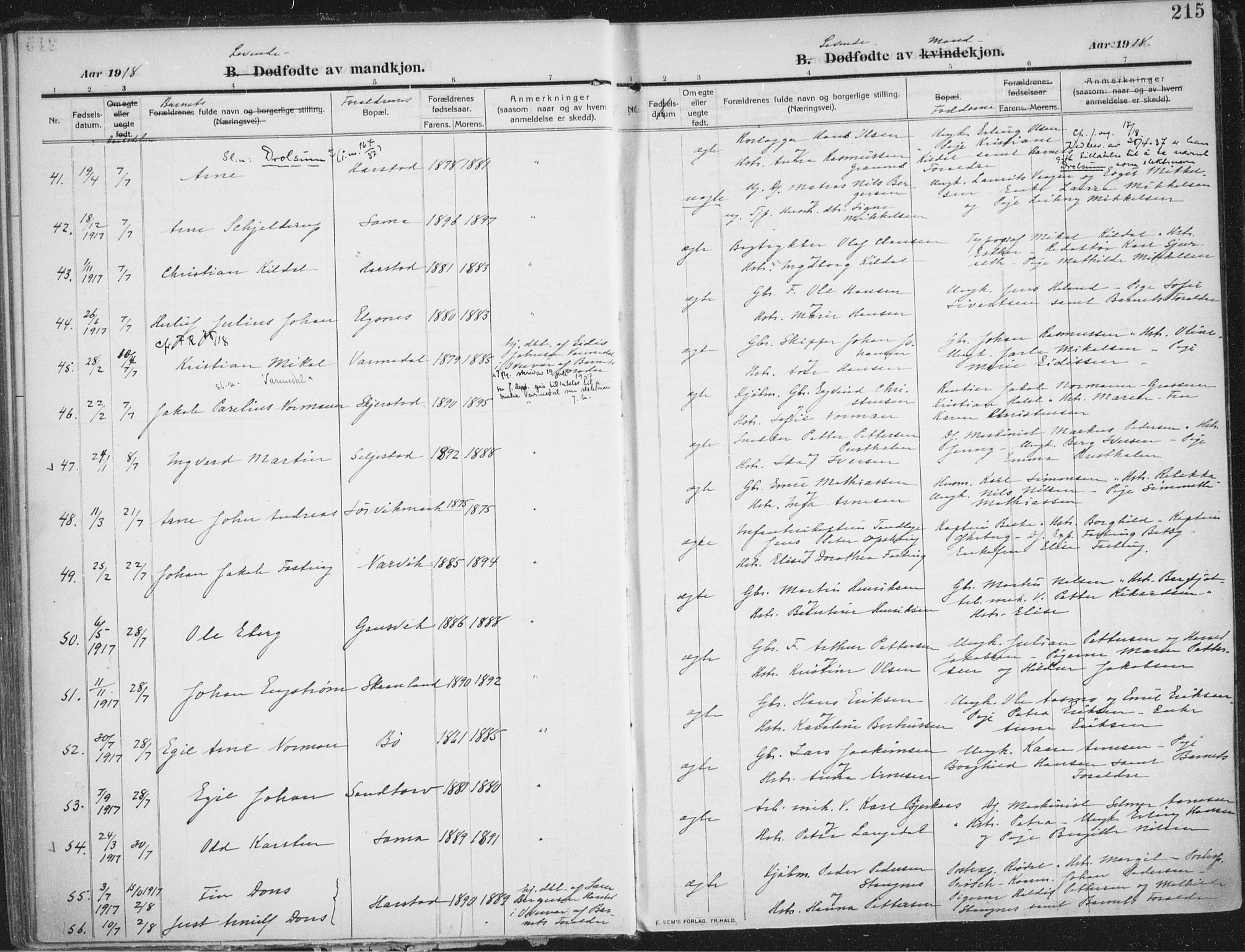 Trondenes sokneprestkontor, SATØ/S-1319/H/Ha/L0018kirke: Parish register (official) no. 18, 1909-1918, p. 215