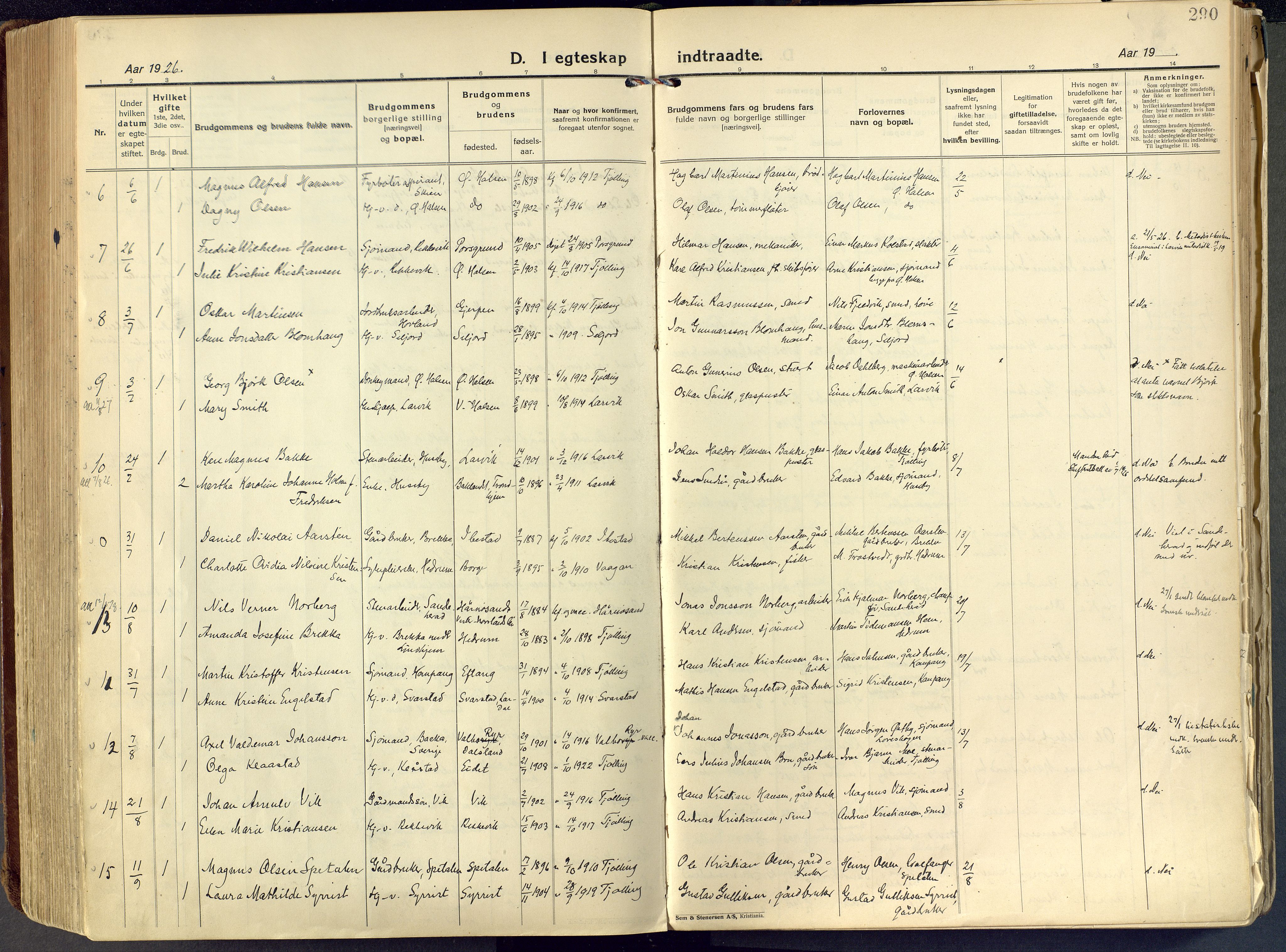 Tjølling kirkebøker, AV/SAKO-A-60/F/Fa/L0011: Parish register (official) no. 11, 1924-1943, p. 290