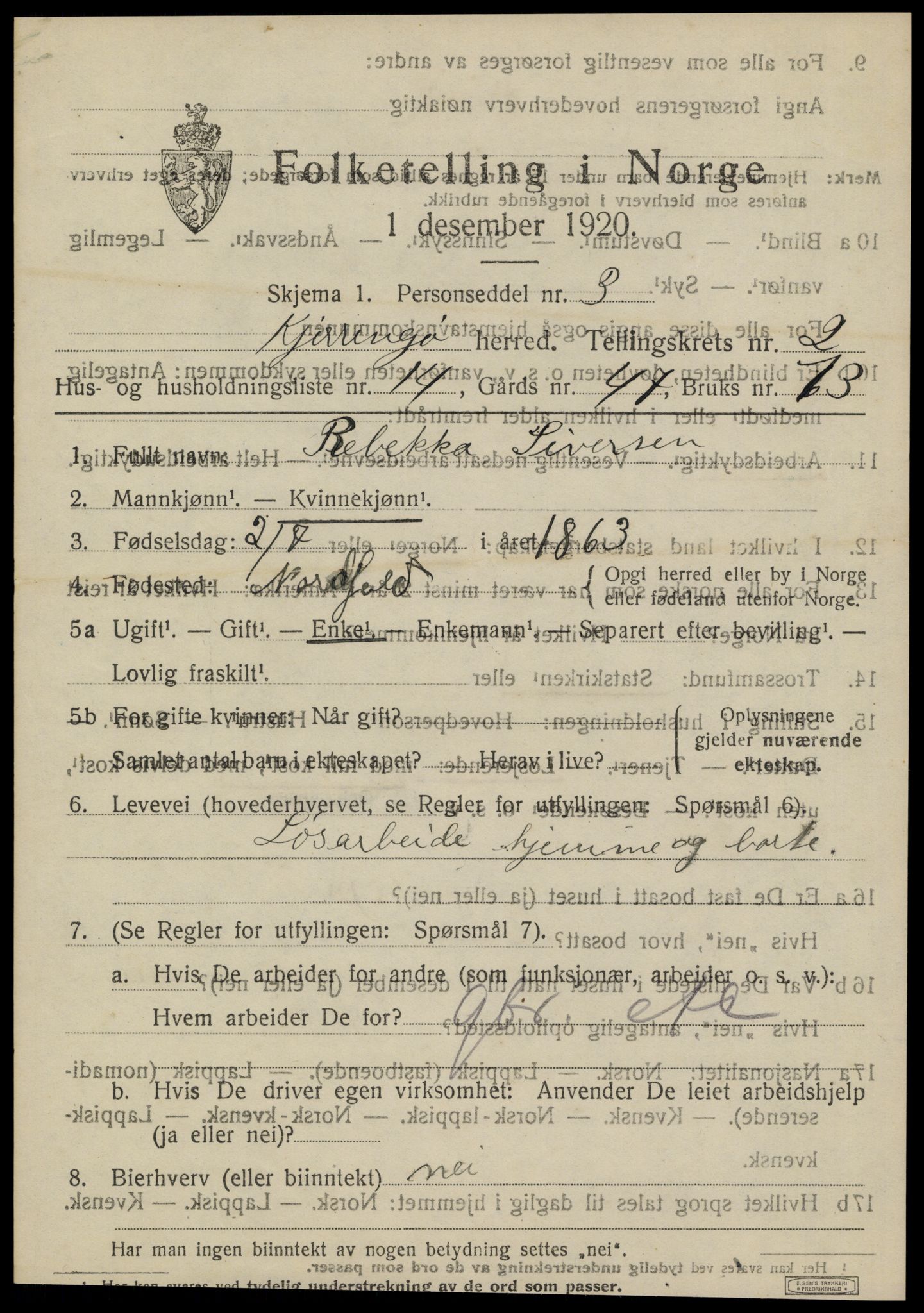 SAT, 1920 census for Kjerringøy, 1920, p. 1017