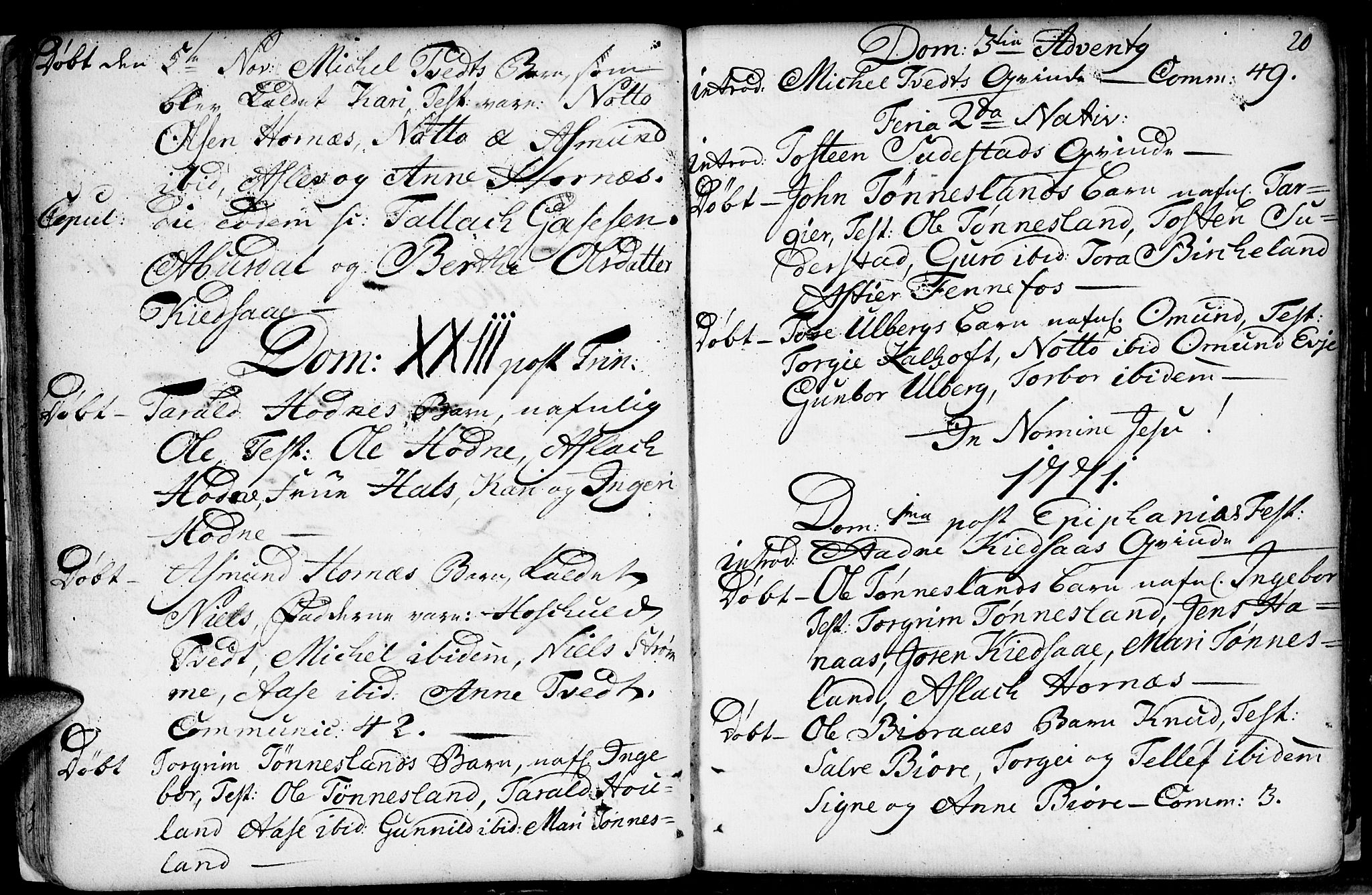 Evje sokneprestkontor, AV/SAK-1111-0008/F/Fa/Fab/L0002: Parish register (official) no. A 2, 1765-1816, p. 20