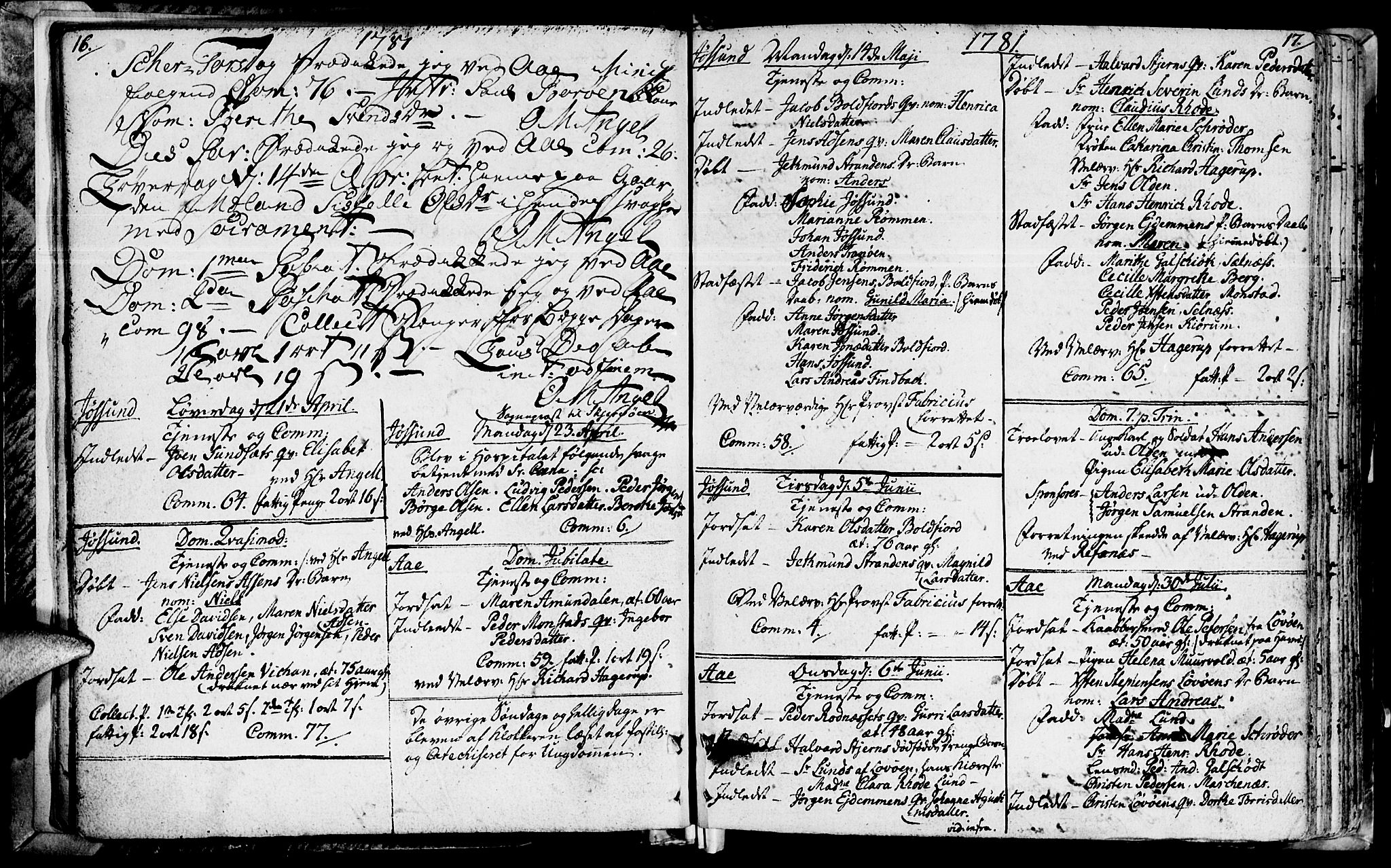 Ministerialprotokoller, klokkerbøker og fødselsregistre - Sør-Trøndelag, SAT/A-1456/655/L0673: Parish register (official) no. 655A02, 1780-1801, p. 16-17