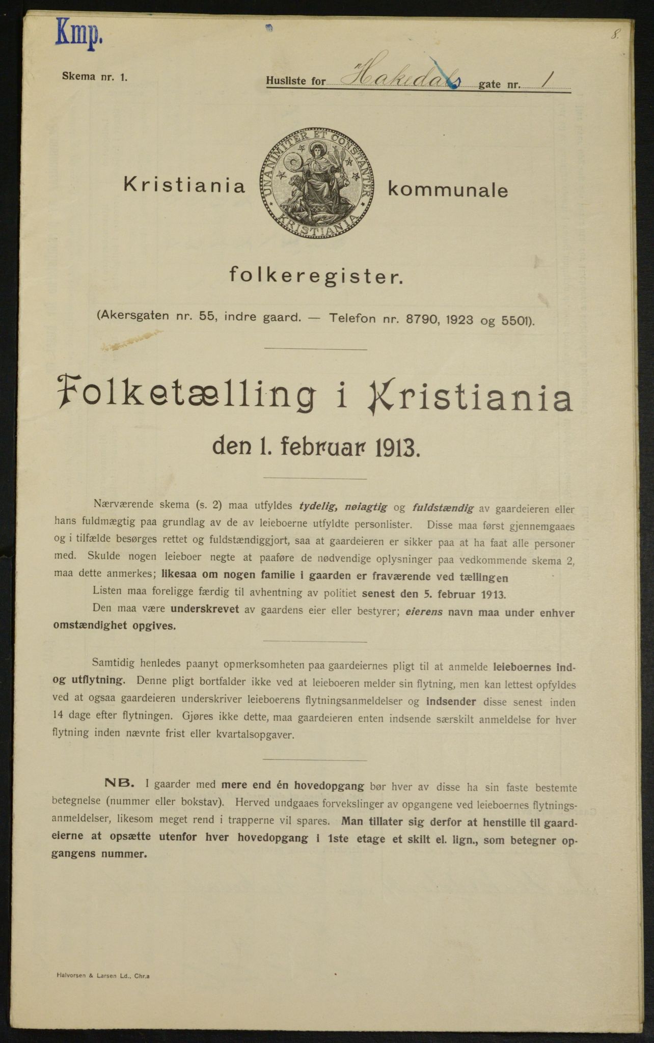 OBA, Municipal Census 1913 for Kristiania, 1913, p. 34055