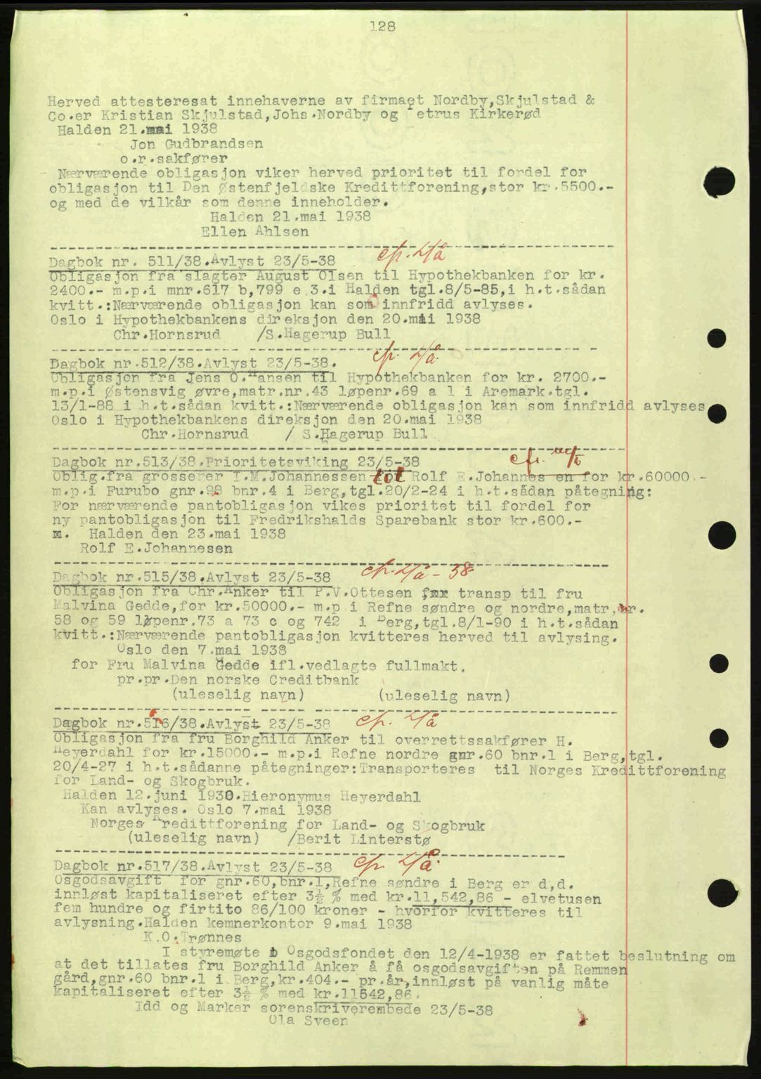 Idd og Marker sorenskriveri, AV/SAO-A-10283/G/Gb/Gbc/L0001: Mortgage book no. B1-3, 1936-1939, Diary no: : 511/1938