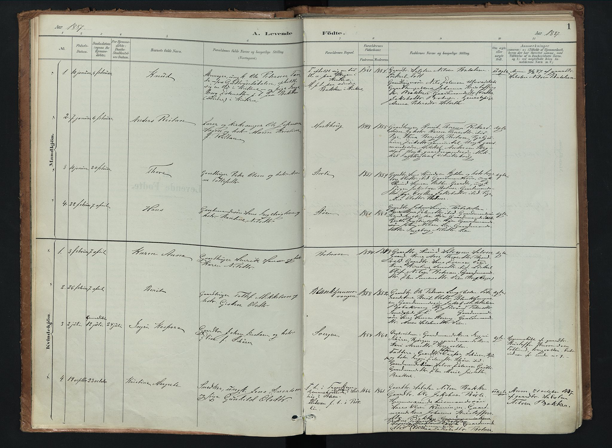 Kvikne prestekontor, SAH/PREST-064/H/Ha/Haa/L0008: Parish register (official) no. 8, 1887-1911, p. 1