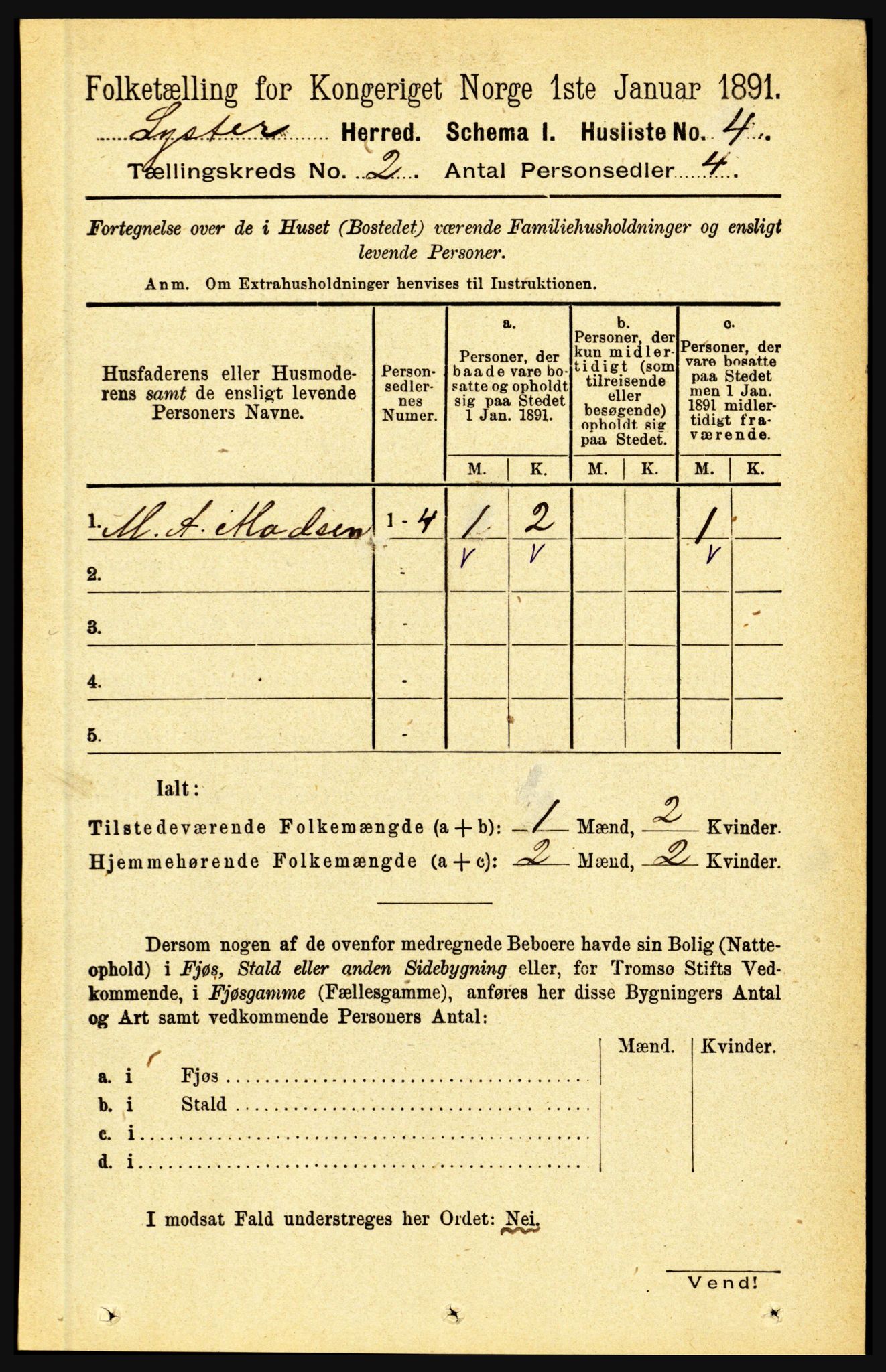 RA, 1891 census for 1426 Luster, 1891, p. 781