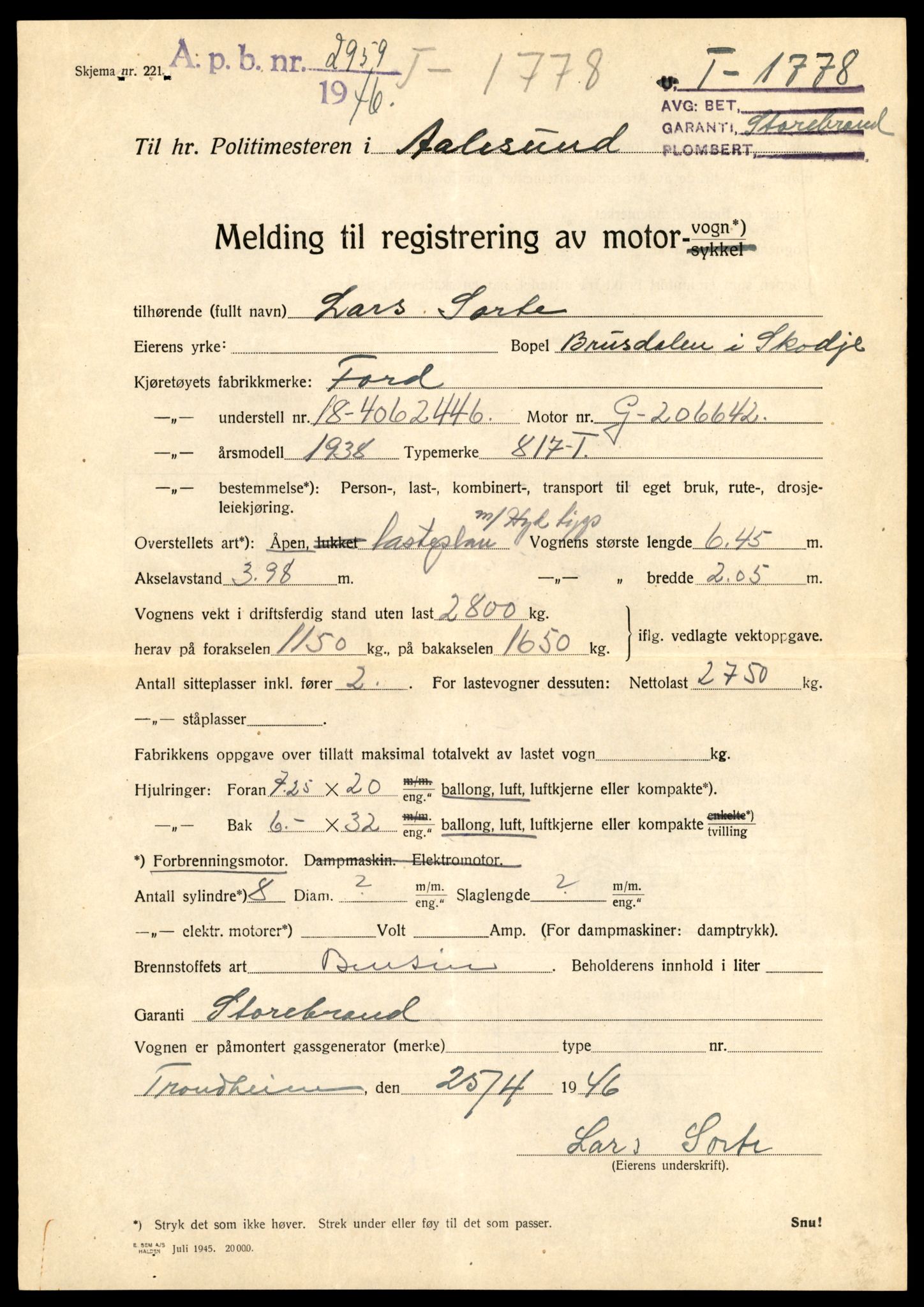 Møre og Romsdal vegkontor - Ålesund trafikkstasjon, AV/SAT-A-4099/F/Fe/L0033: Registreringskort for kjøretøy T 12151 - T 12474, 1927-1998, p. 1191