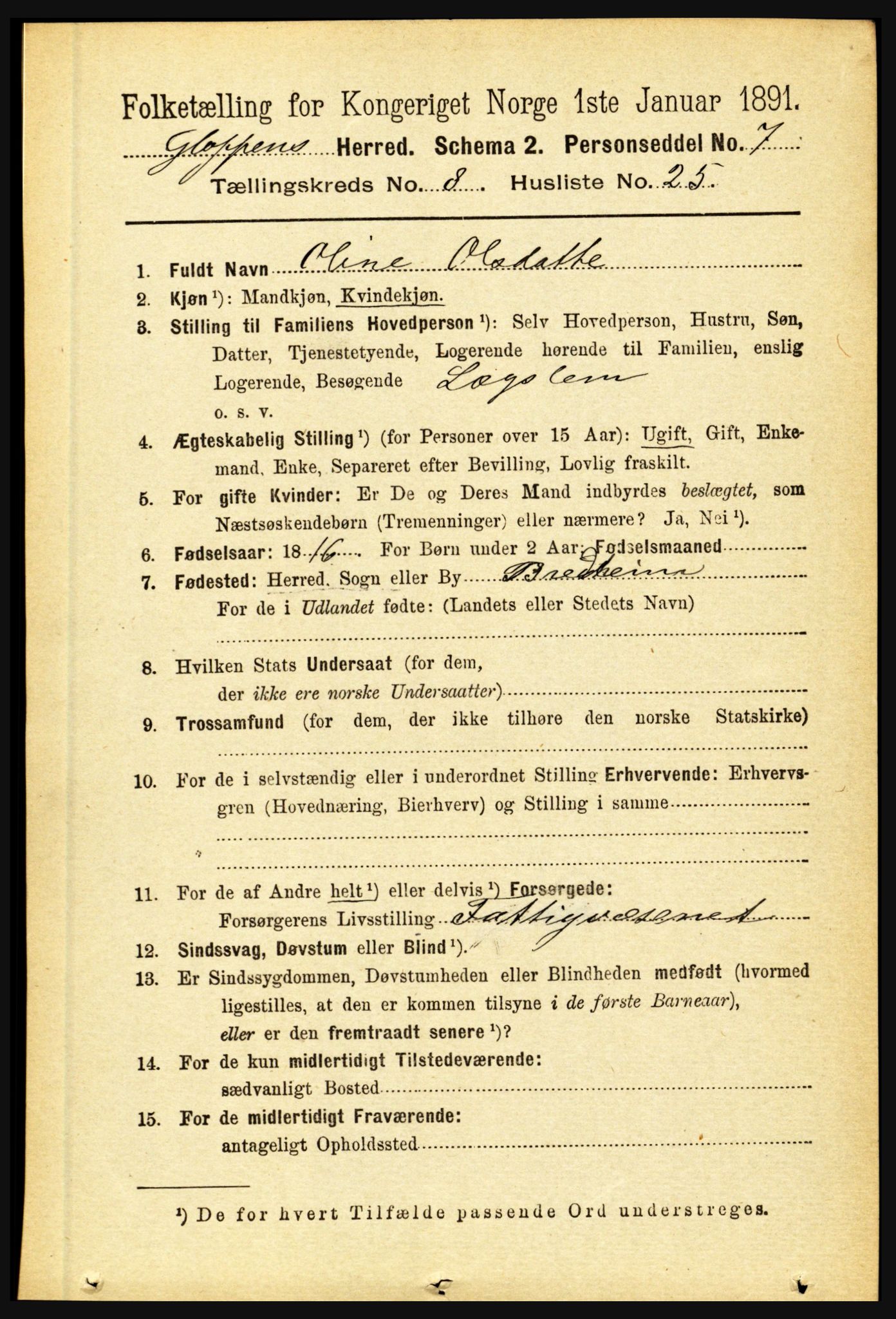 RA, 1891 census for 1445 Gloppen, 1891, p. 3322