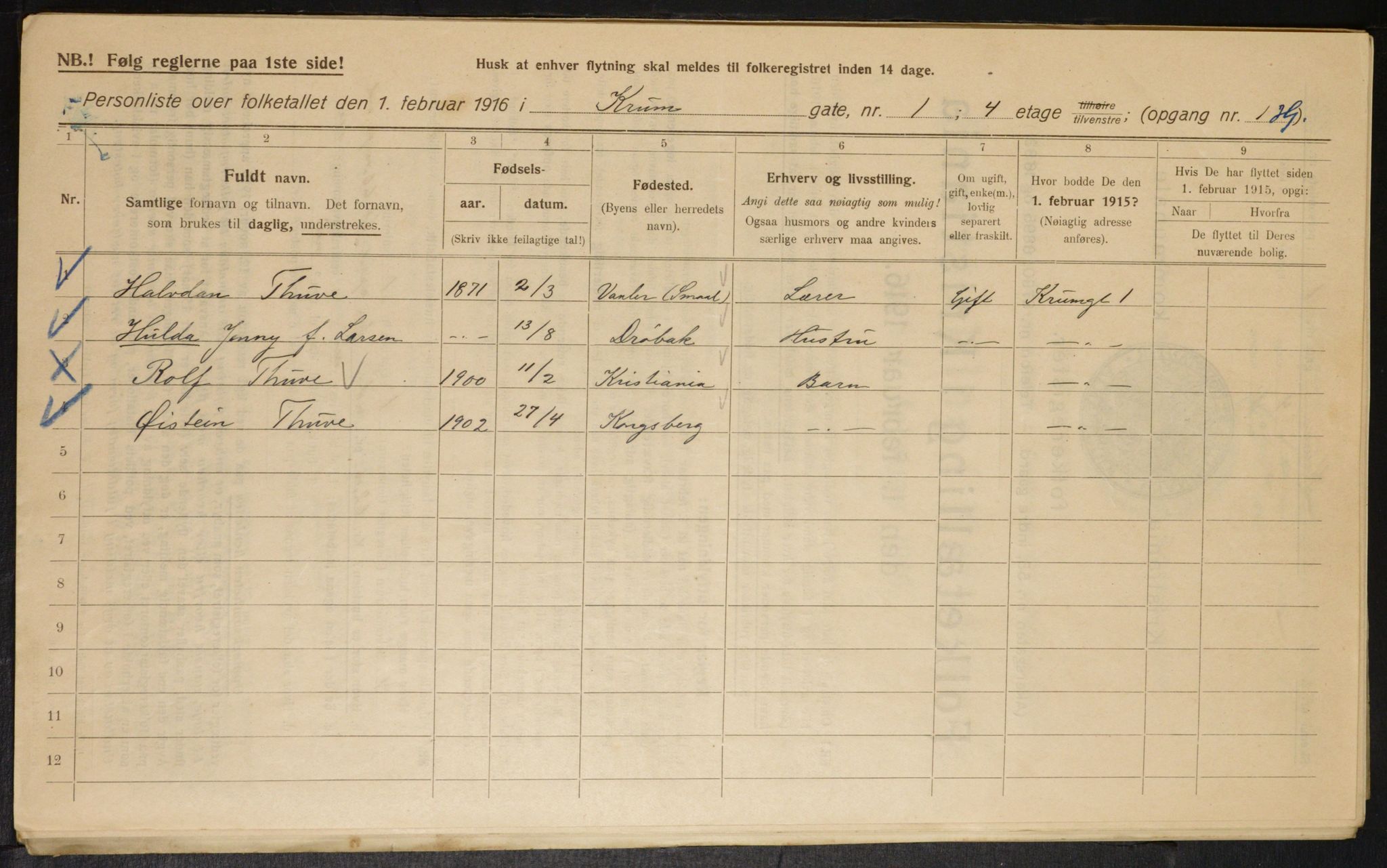 OBA, Municipal Census 1916 for Kristiania, 1916, p. 55886