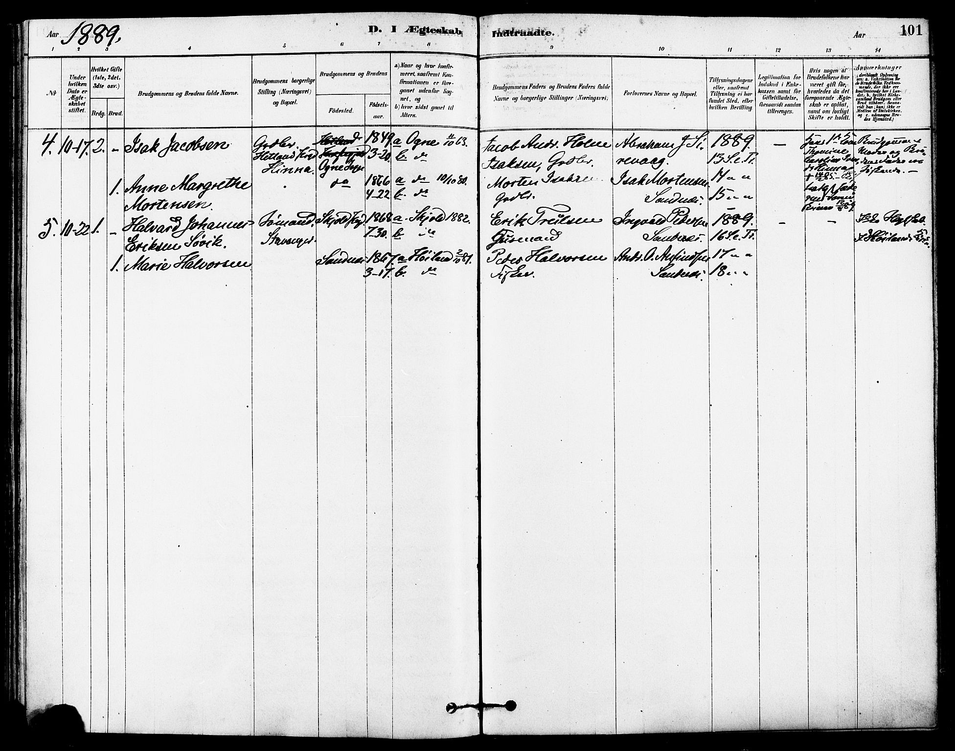 Høyland sokneprestkontor, AV/SAST-A-101799/001/30BA/L0012: Parish register (official) no. A 11, 1878-1889, p. 101