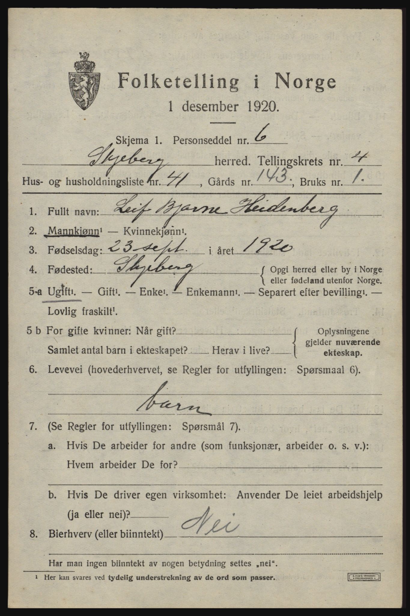 SAO, 1920 census for Skjeberg, 1920, p. 5489