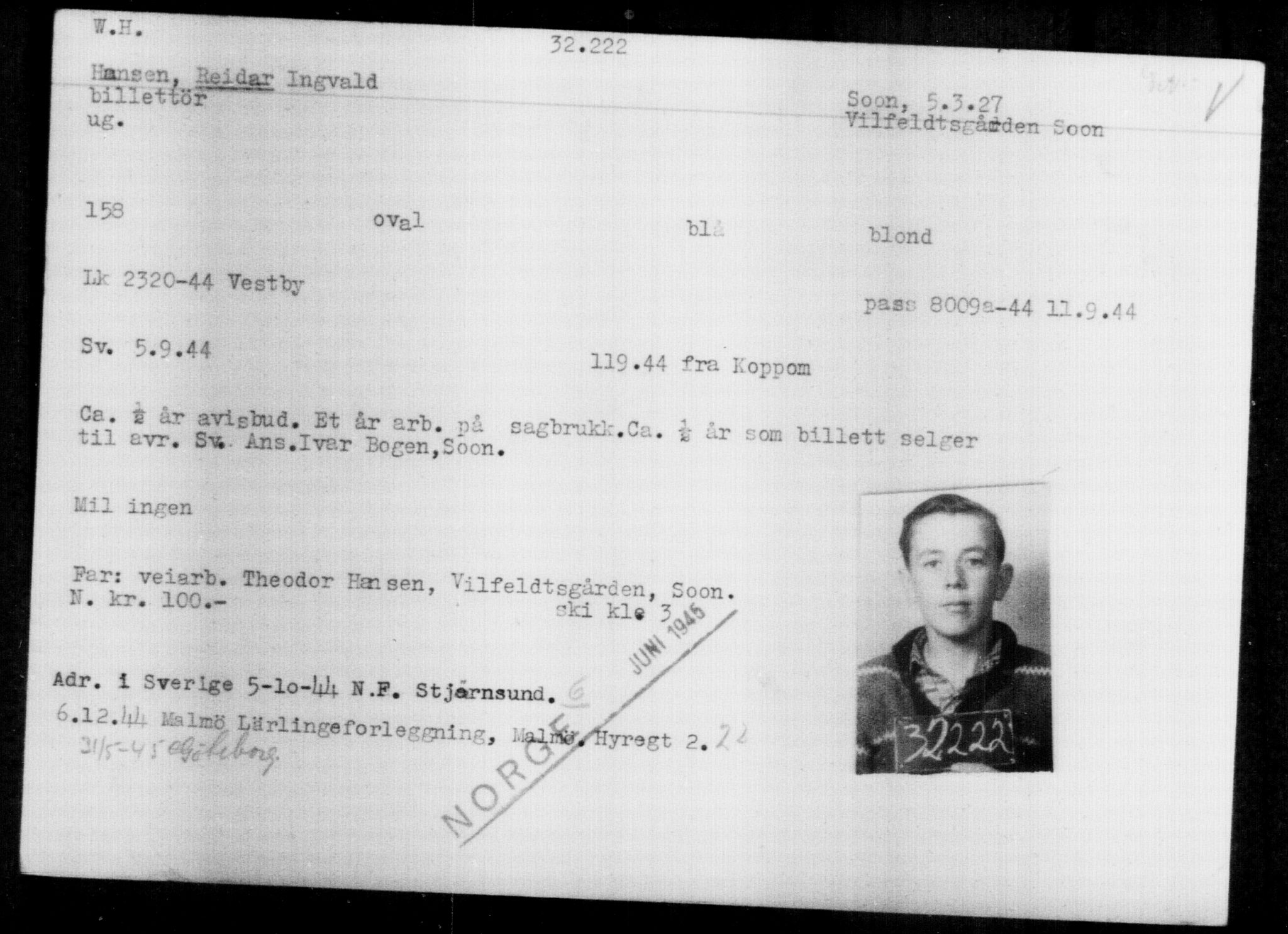 Utenriksstasjonene, Legasjonen i Stockholm, Flyktningkontoret, AV/RA-S-6753/V/Va/L0013: Kjesäterkartoteket, flyktninger med registreringsnr. 31500-34731, 1940-1945, p. 770
