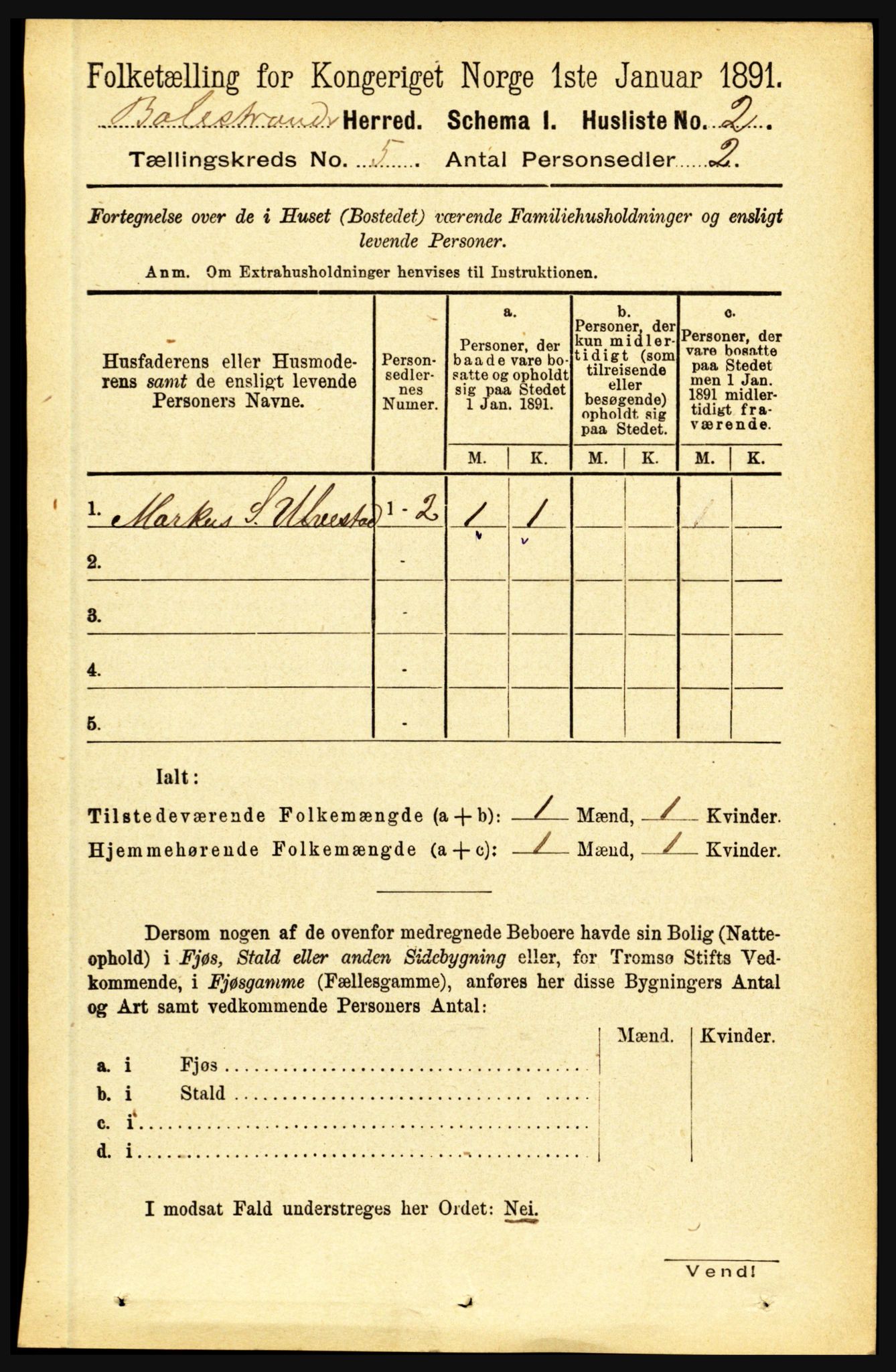 RA, 1891 census for 1418 Balestrand, 1891, p. 1070