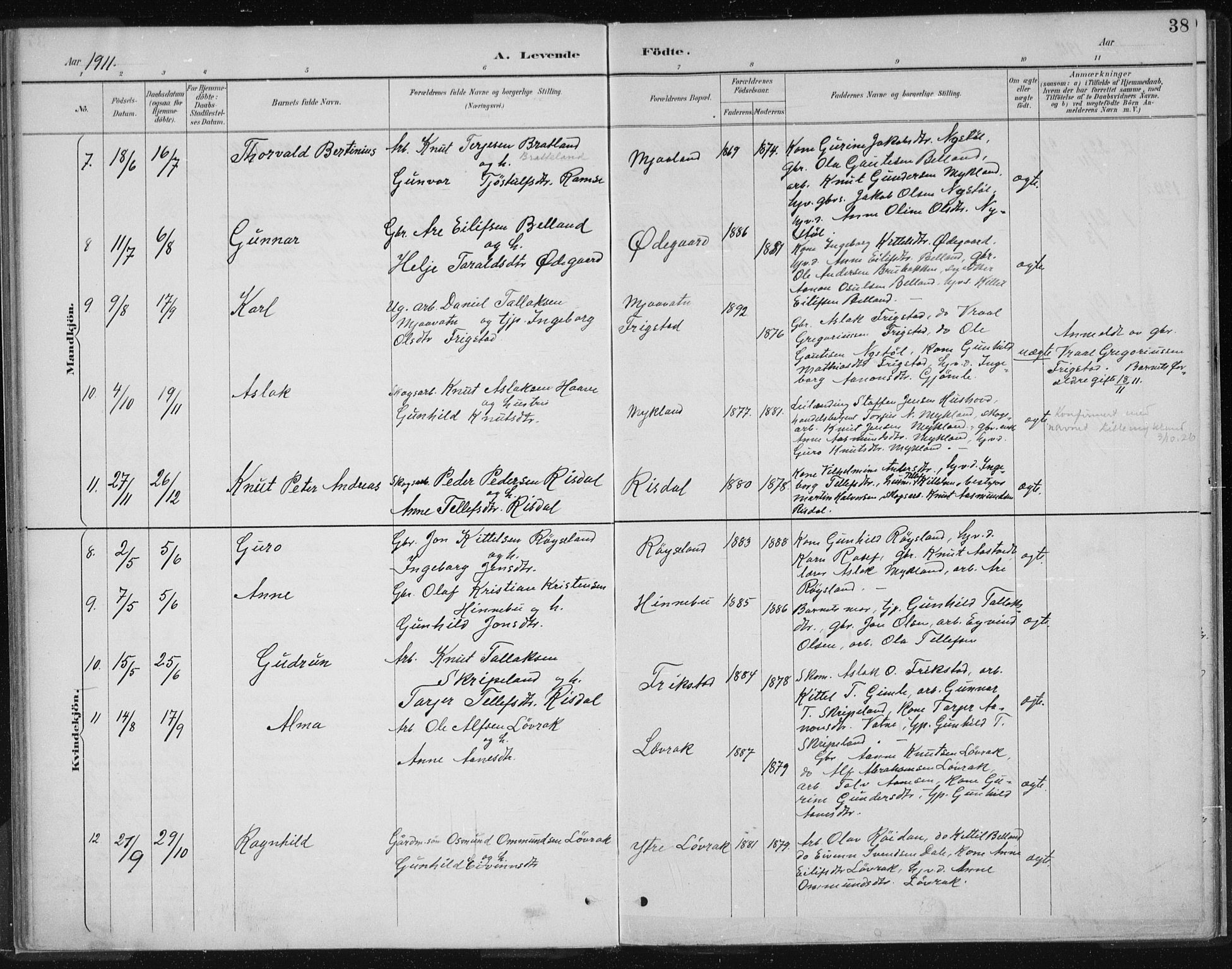 Herefoss sokneprestkontor, AV/SAK-1111-0019/F/Fa/Fac/L0002: Parish register (official) no. A 2, 1887-1915, p. 38