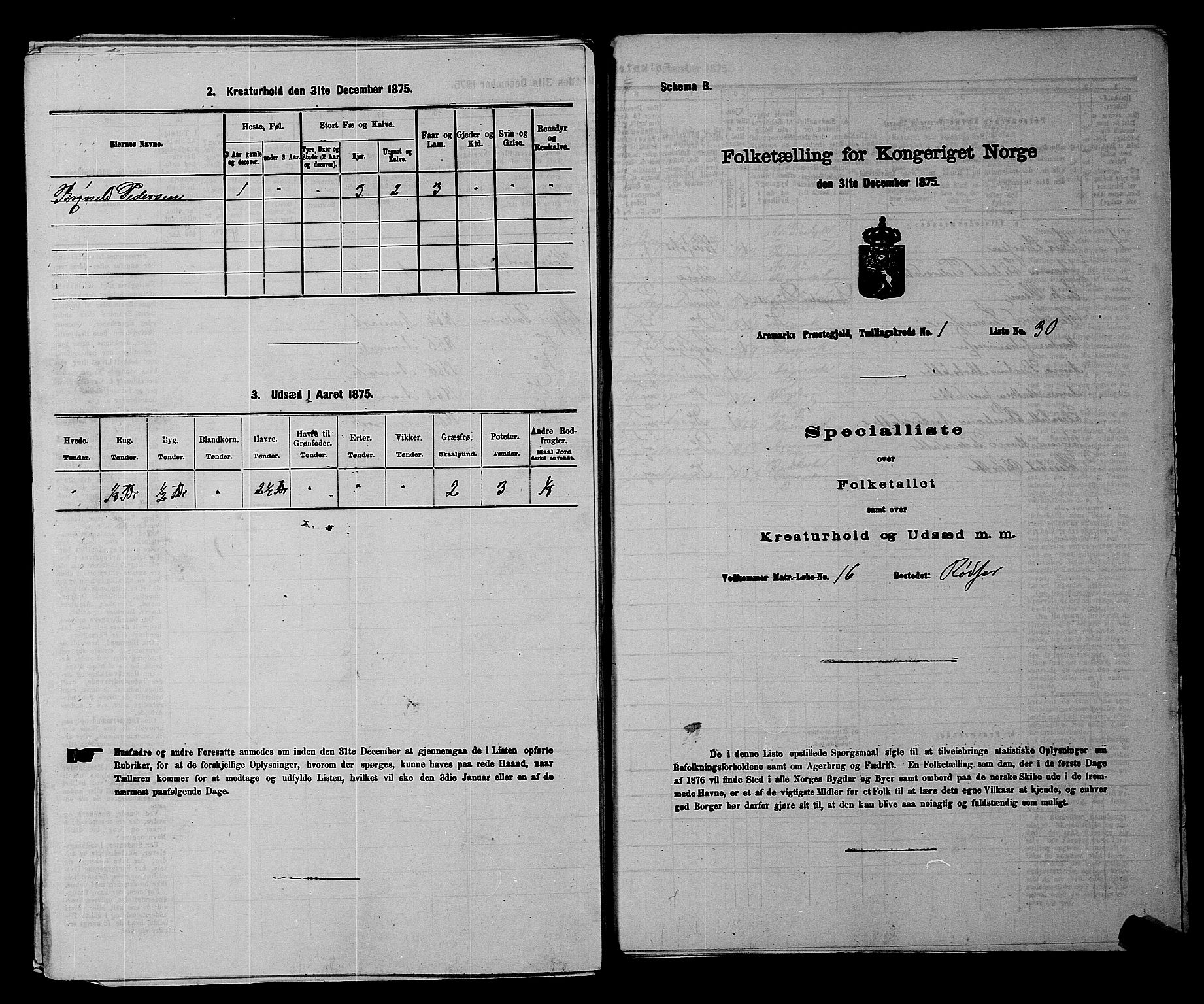RA, 1875 census for 0118P Aremark, 1875, p. 187