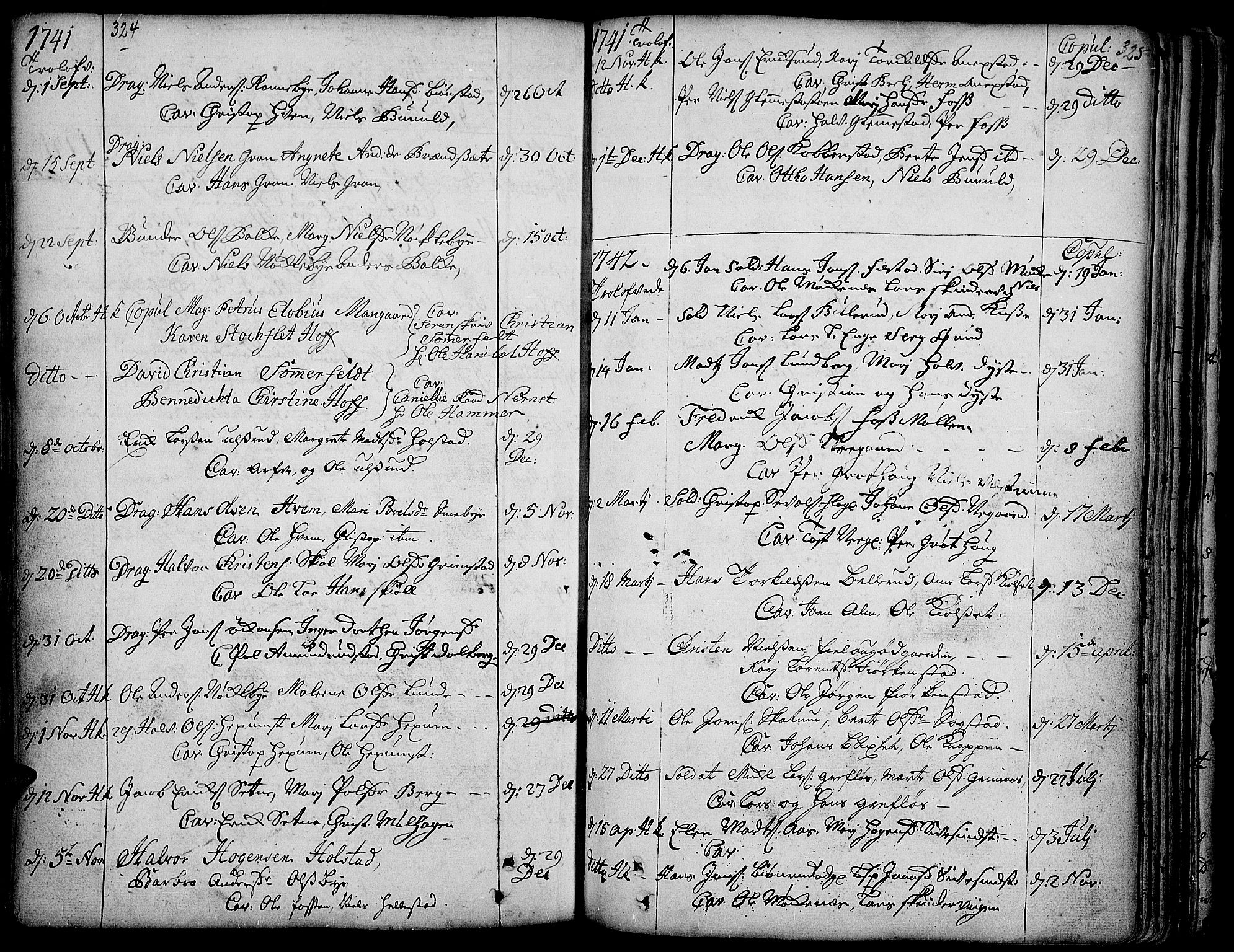 Toten prestekontor, SAH/PREST-102/H/Ha/Haa/L0003: Parish register (official) no. 3, 1734-1751, p. 324-325