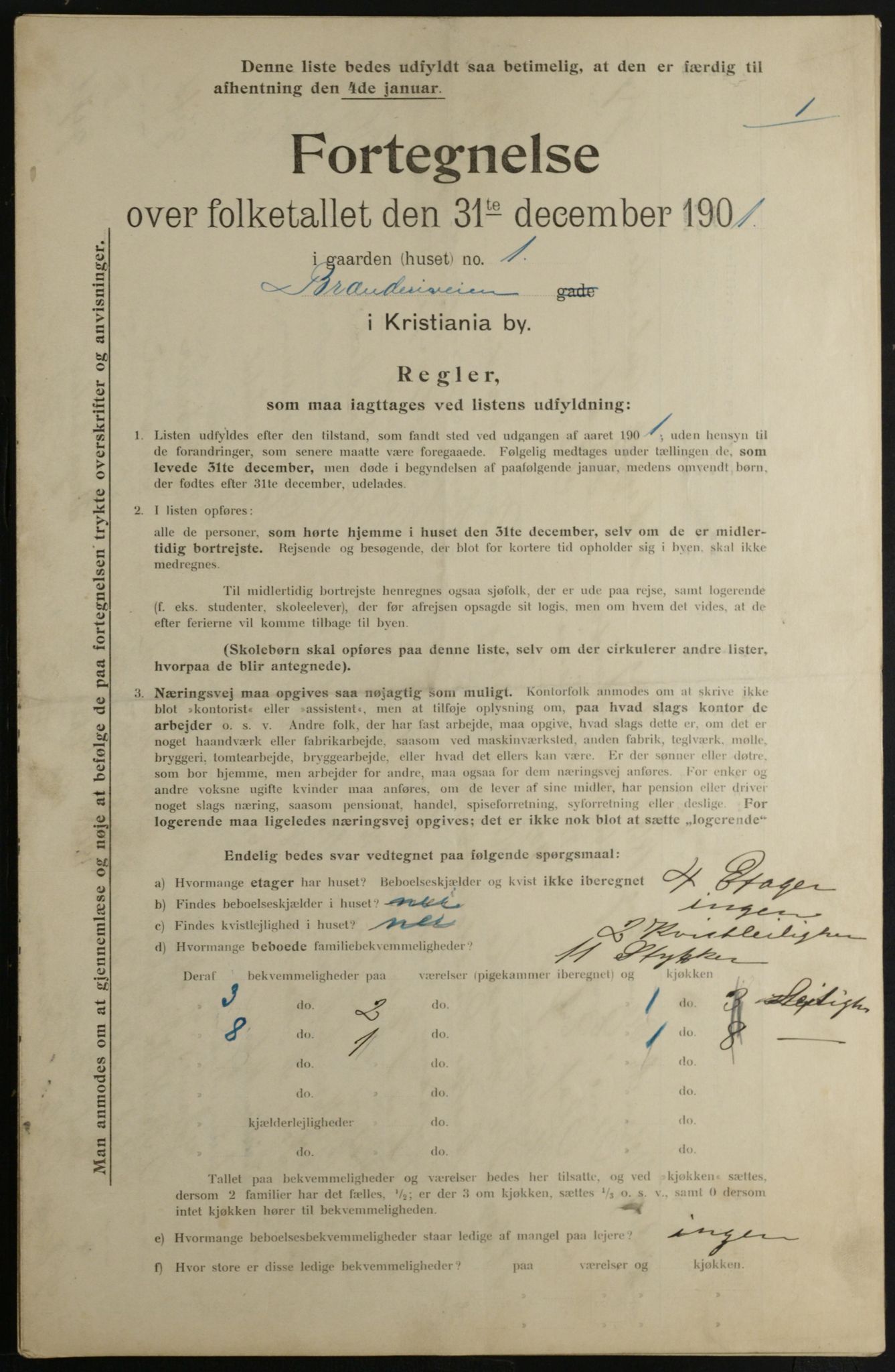 OBA, Municipal Census 1901 for Kristiania, 1901, p. 1425