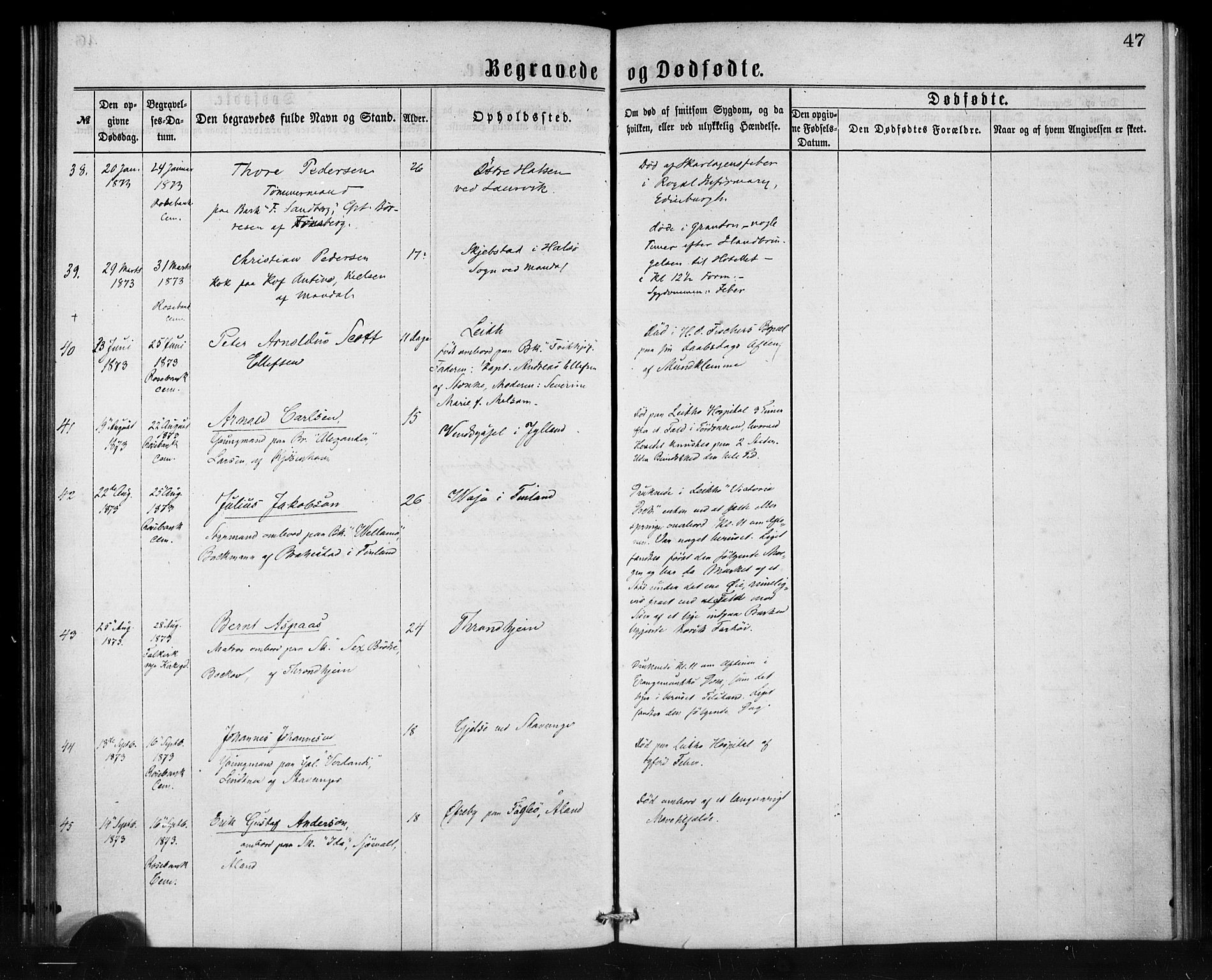 Den norske sjømannsmisjon i utlandet/Skotske havner (Leith, Glasgow), SAB/SAB/PA-0100/H/Ha/Haa/L0001: Parish register (official) no. A 1, 1865-1880, p. 47