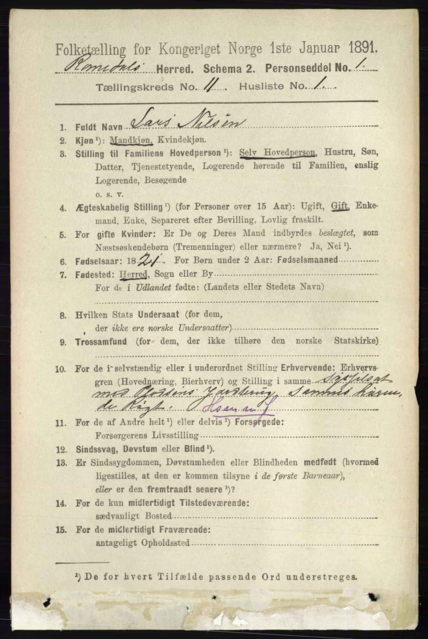 RA, 1891 census for 0416 Romedal, 1891, p. 5402