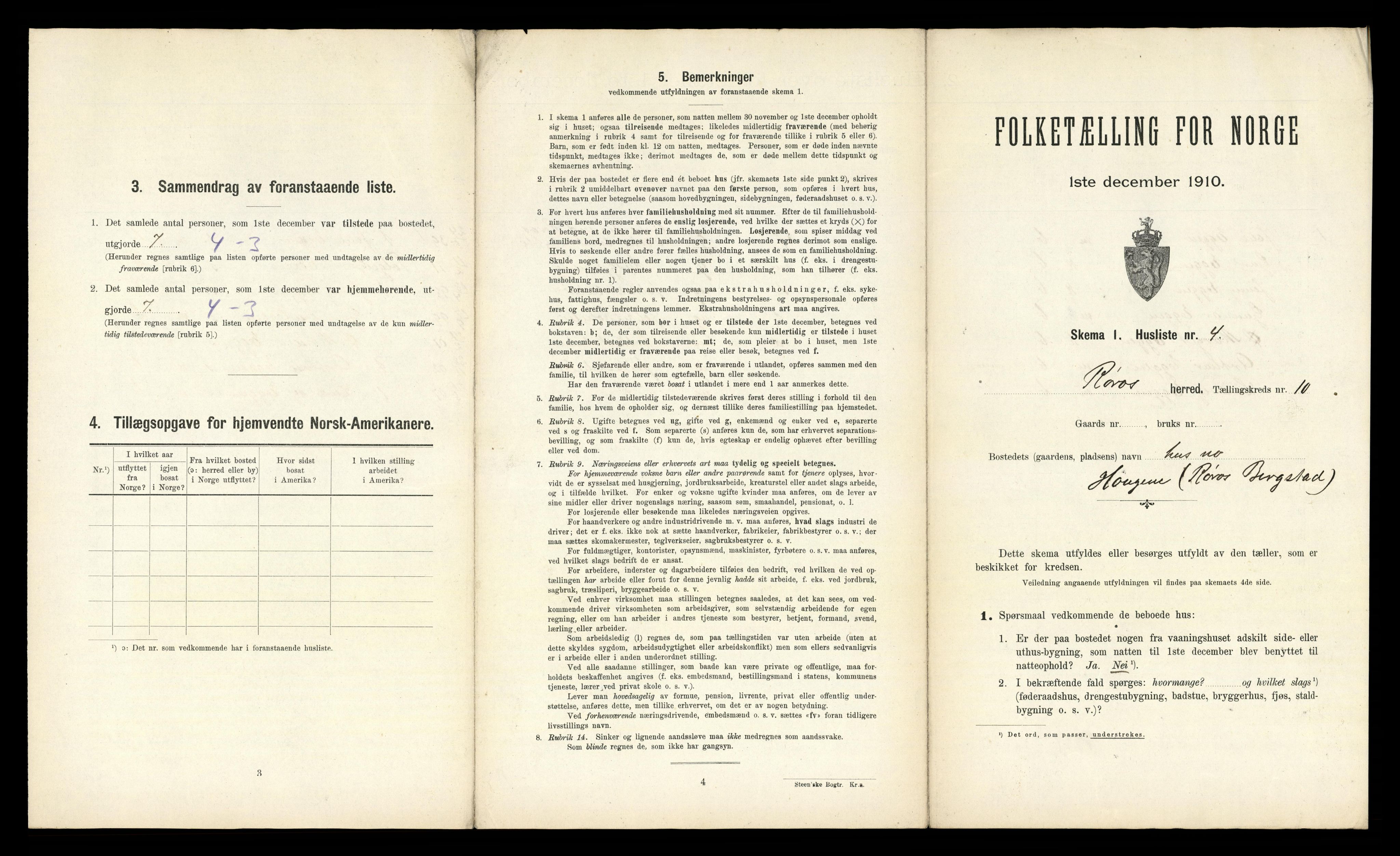 RA, 1910 census for Røros, 1910, p. 1187