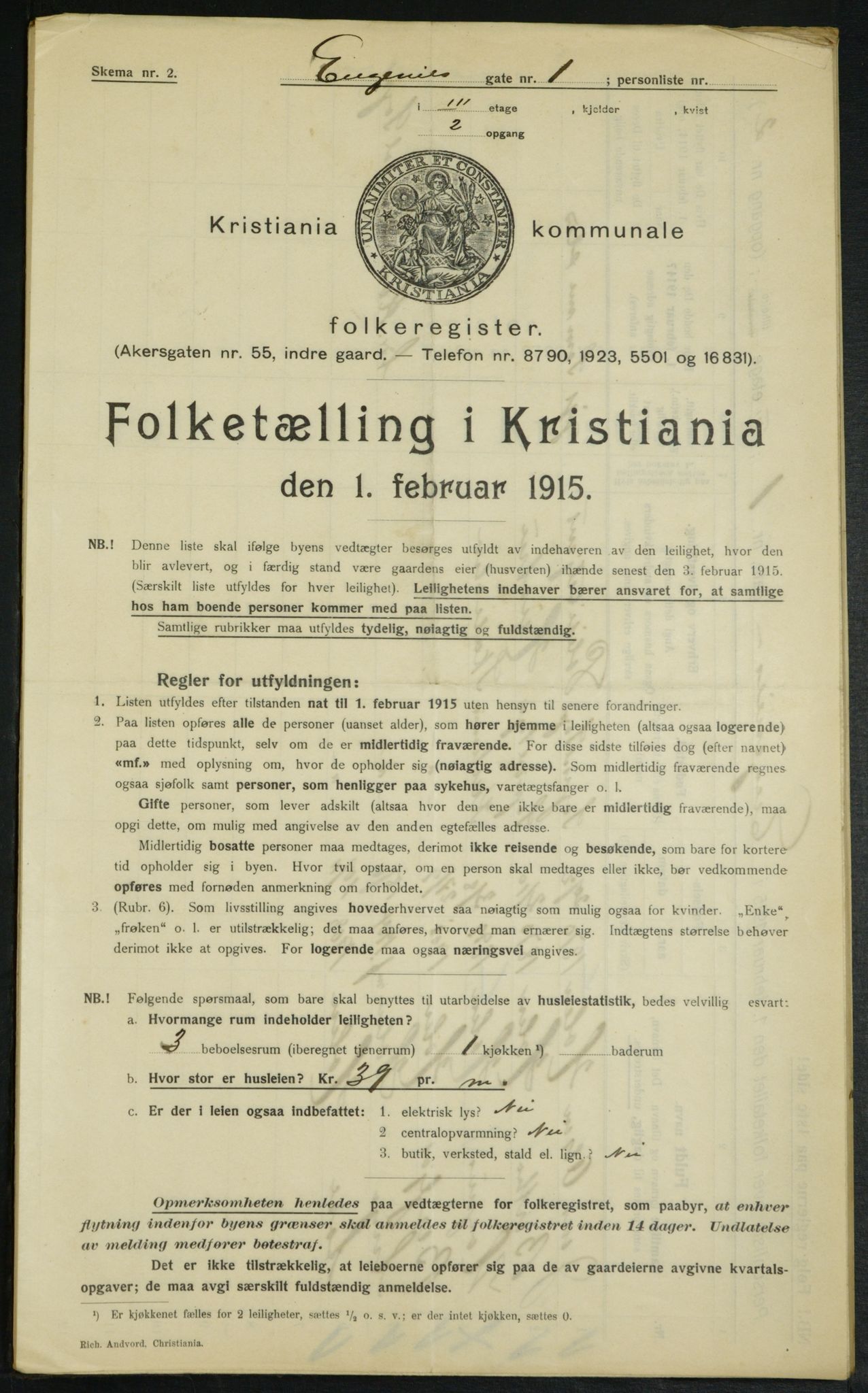 OBA, Municipal Census 1915 for Kristiania, 1915, p. 22190