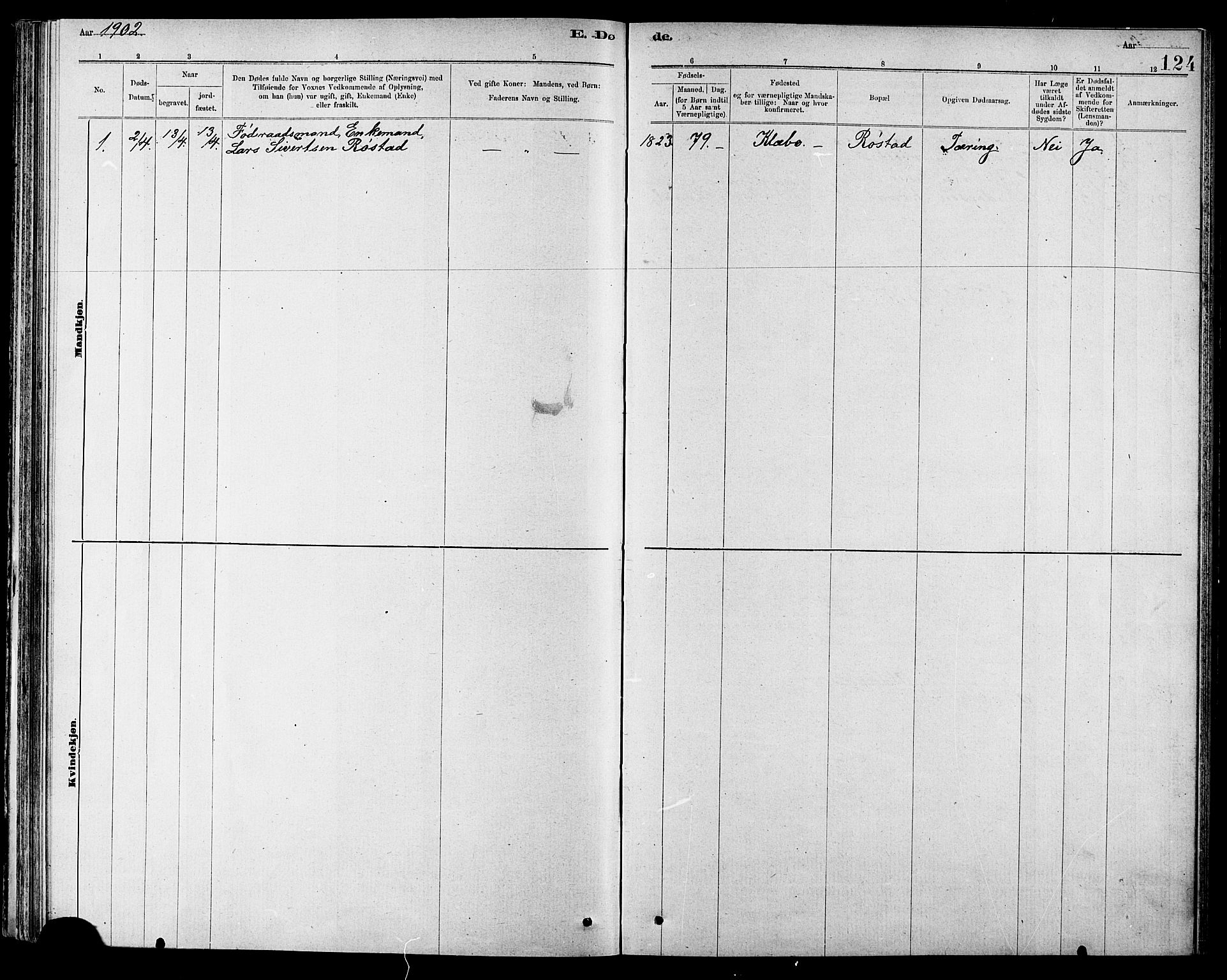 Ministerialprotokoller, klokkerbøker og fødselsregistre - Sør-Trøndelag, SAT/A-1456/608/L0341: Parish register (copy) no. 608C07, 1890-1912, p. 124