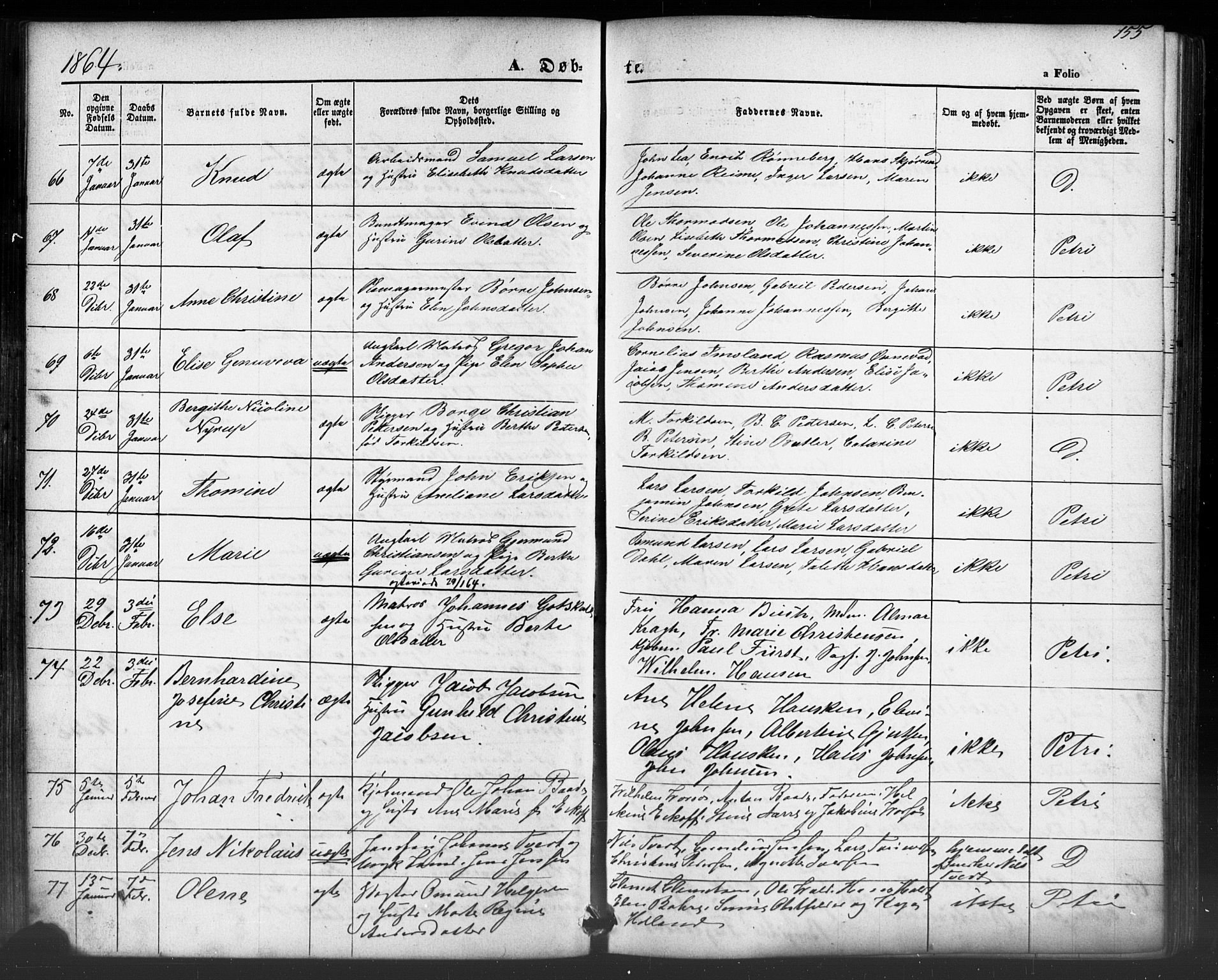 Domkirken sokneprestkontor, SAST/A-101812/001/30/30BB/L0012: Parish register (copy) no. B 12, 1860-1871, p. 155