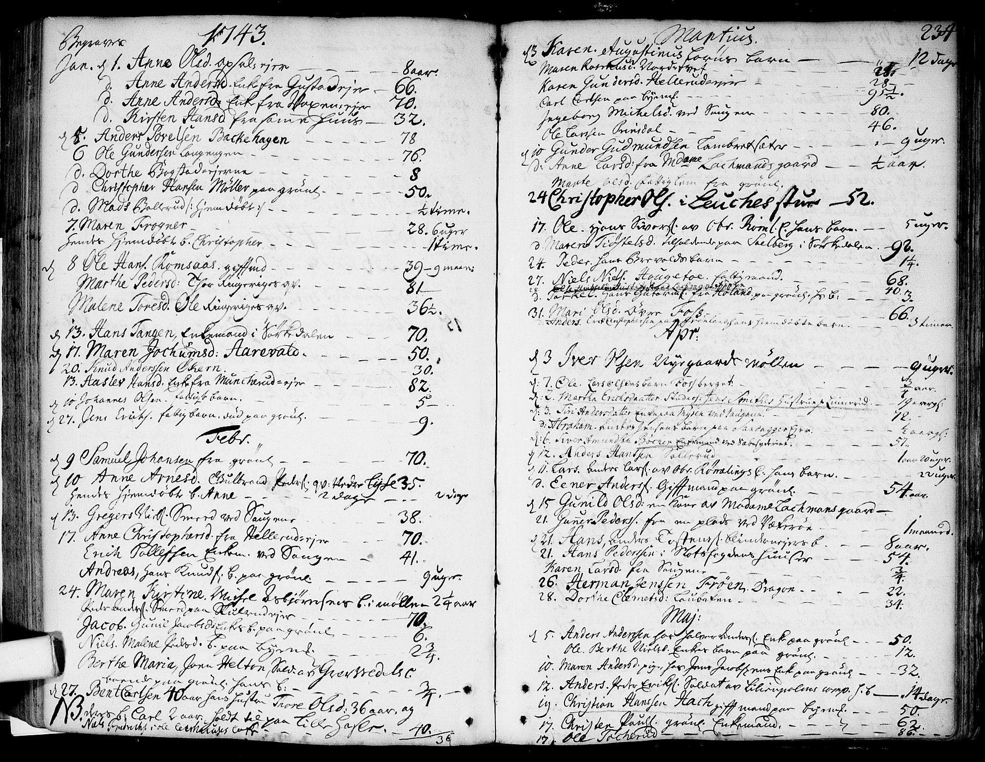 Aker prestekontor kirkebøker, SAO/A-10861/F/L0007: Parish register (official) no. 7, 1734-1748, p. 234