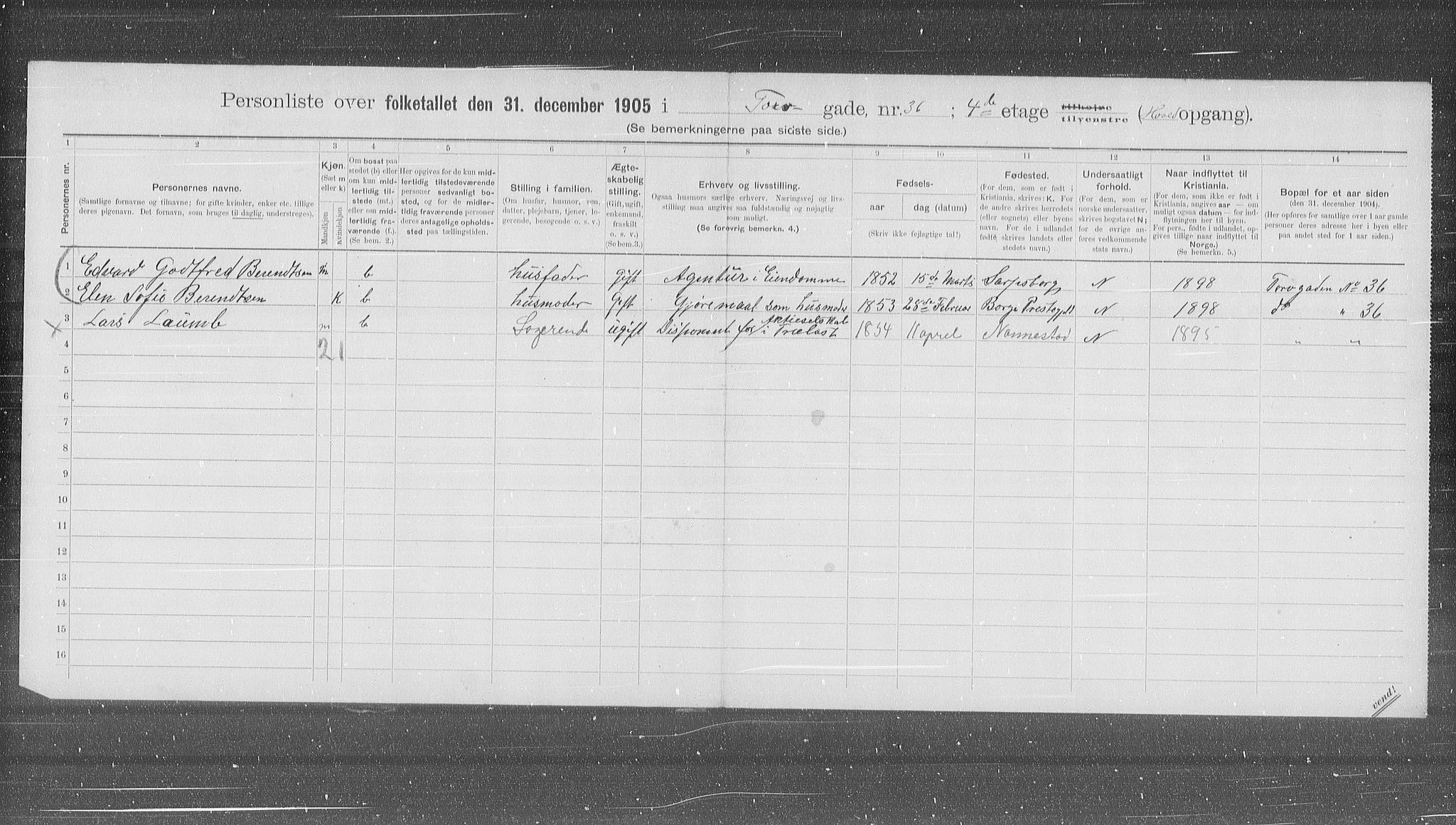 OBA, Municipal Census 1905 for Kristiania, 1905, p. 60472