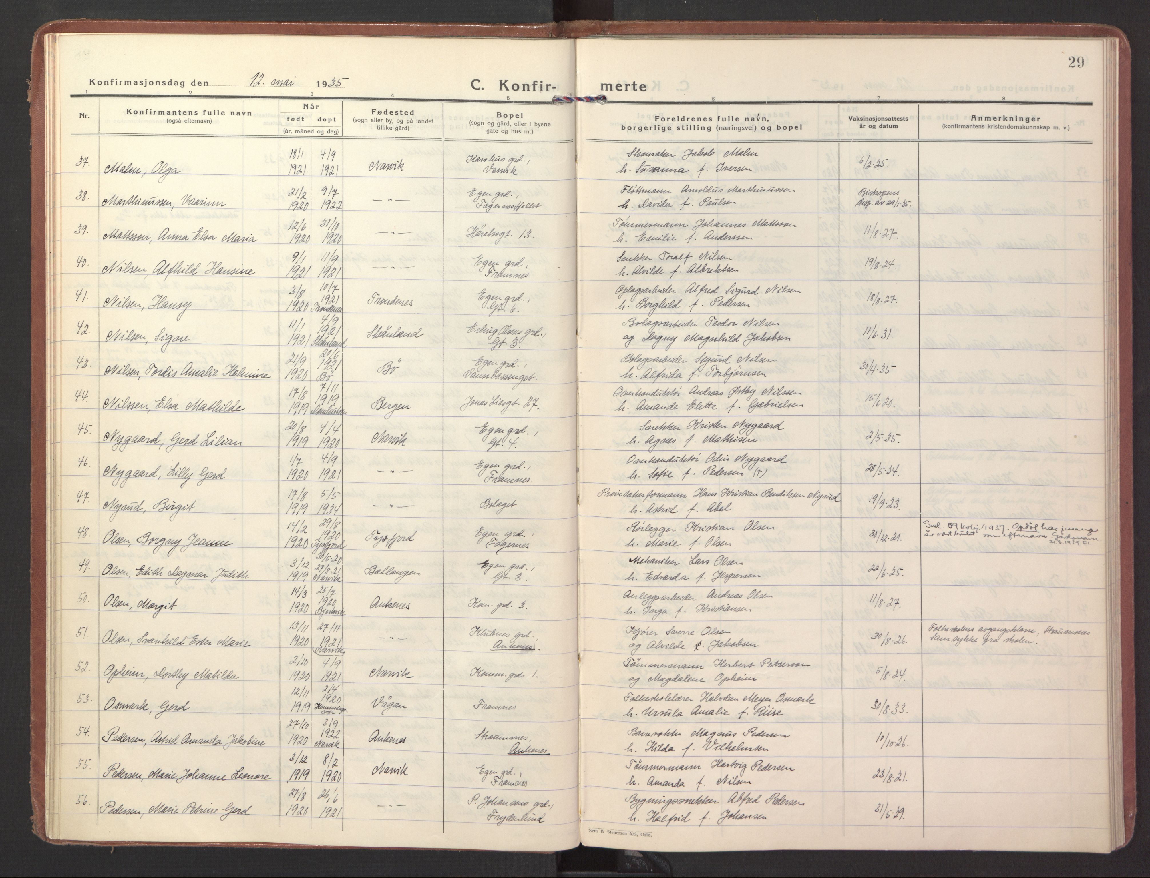 Ministerialprotokoller, klokkerbøker og fødselsregistre - Nordland, SAT/A-1459/871/L1007: Parish register (official) no. 871A23, 1932-1942, p. 29