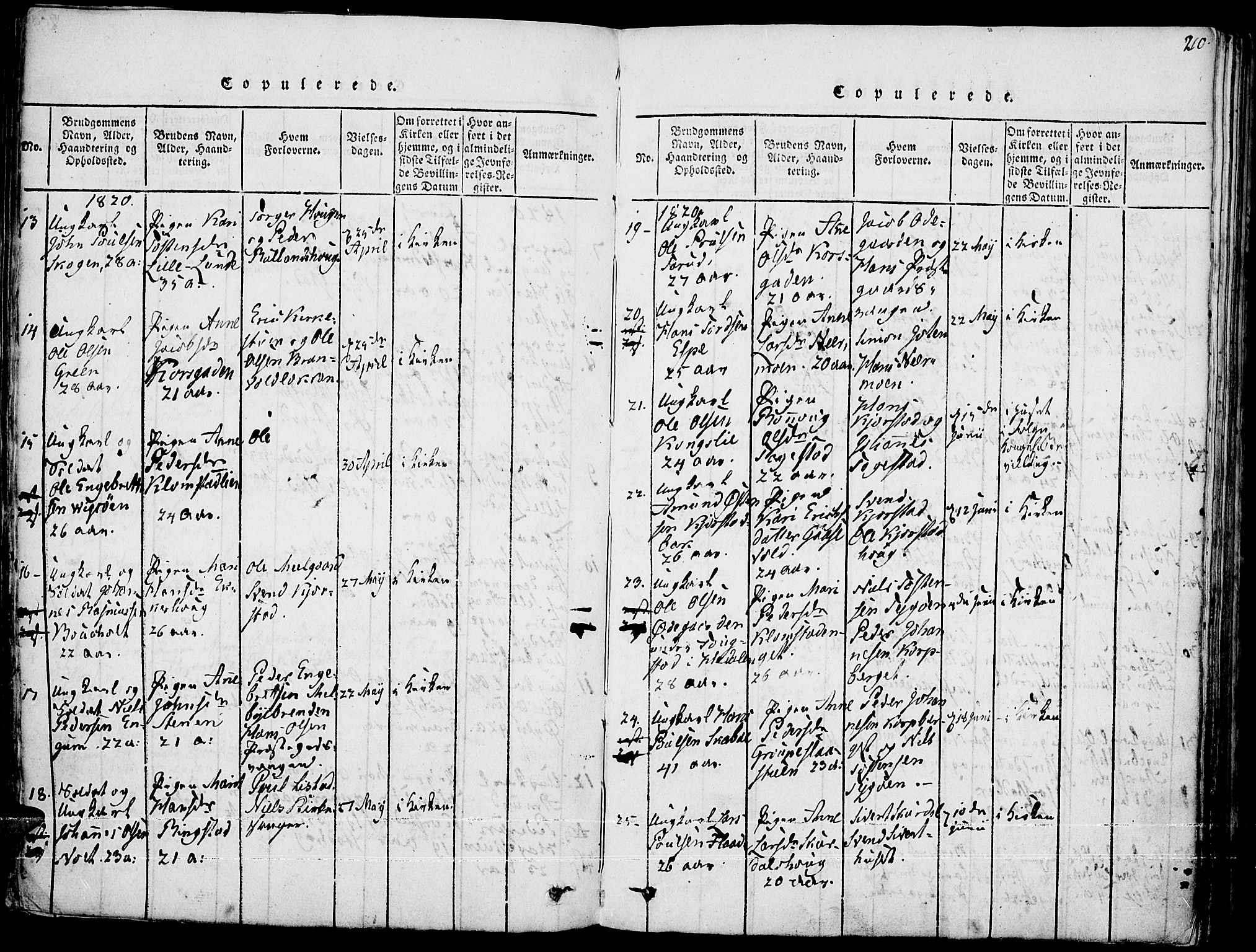 Fron prestekontor, SAH/PREST-078/H/Ha/Haa/L0002: Parish register (official) no. 2, 1816-1827, p. 210