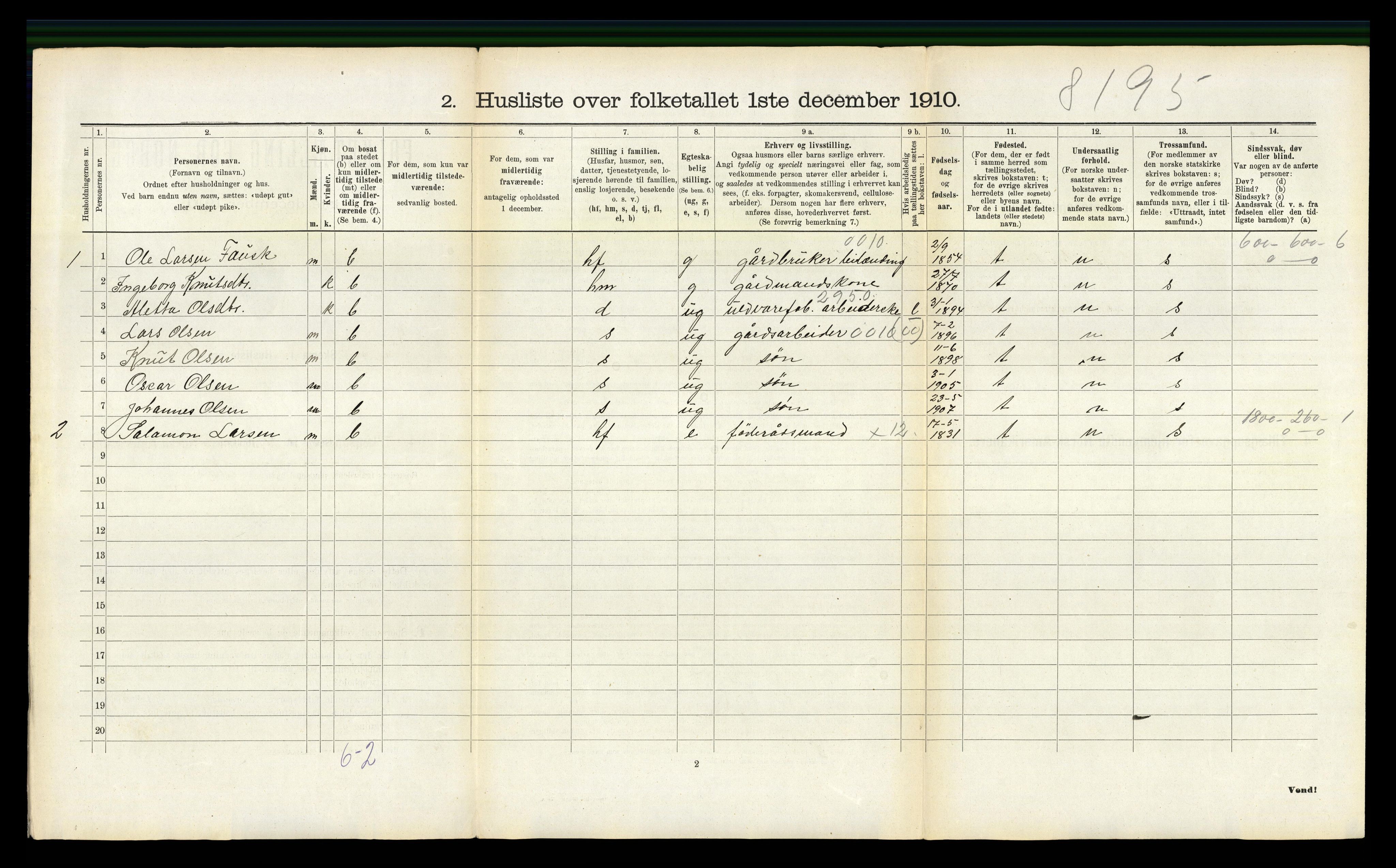 RA, 1910 census for Kvinnherad, 1910, p. 738