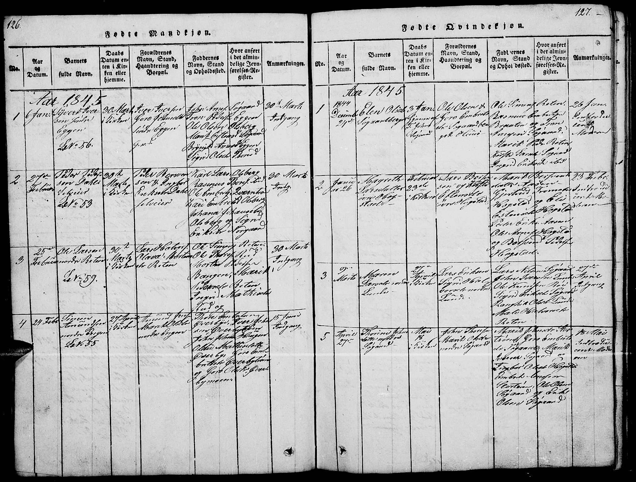 Tynset prestekontor, SAH/PREST-058/H/Ha/Hab/L0004: Parish register (copy) no. 4, 1814-1879, p. 126-127