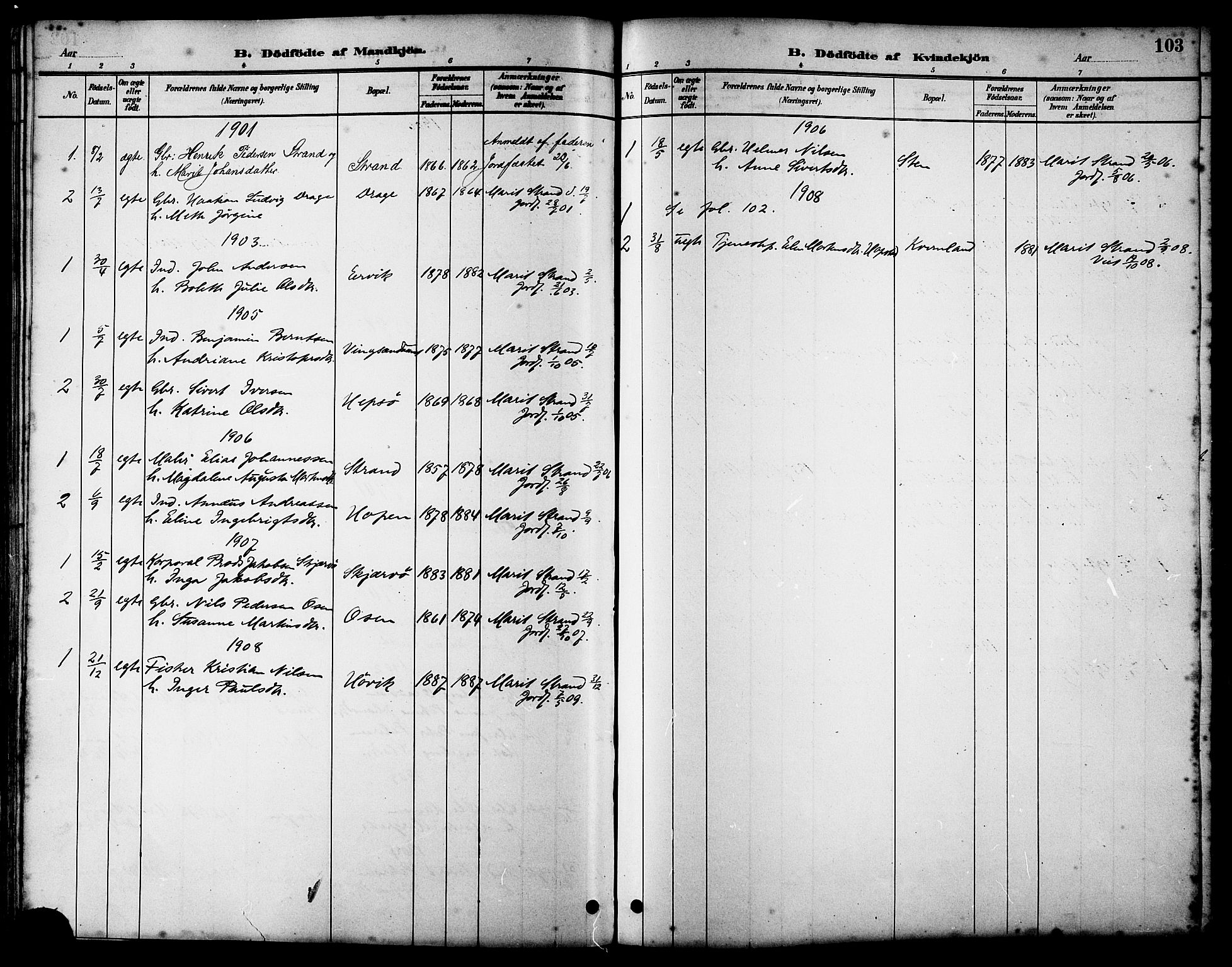 Ministerialprotokoller, klokkerbøker og fødselsregistre - Sør-Trøndelag, SAT/A-1456/658/L0726: Parish register (copy) no. 658C02, 1883-1908, p. 103