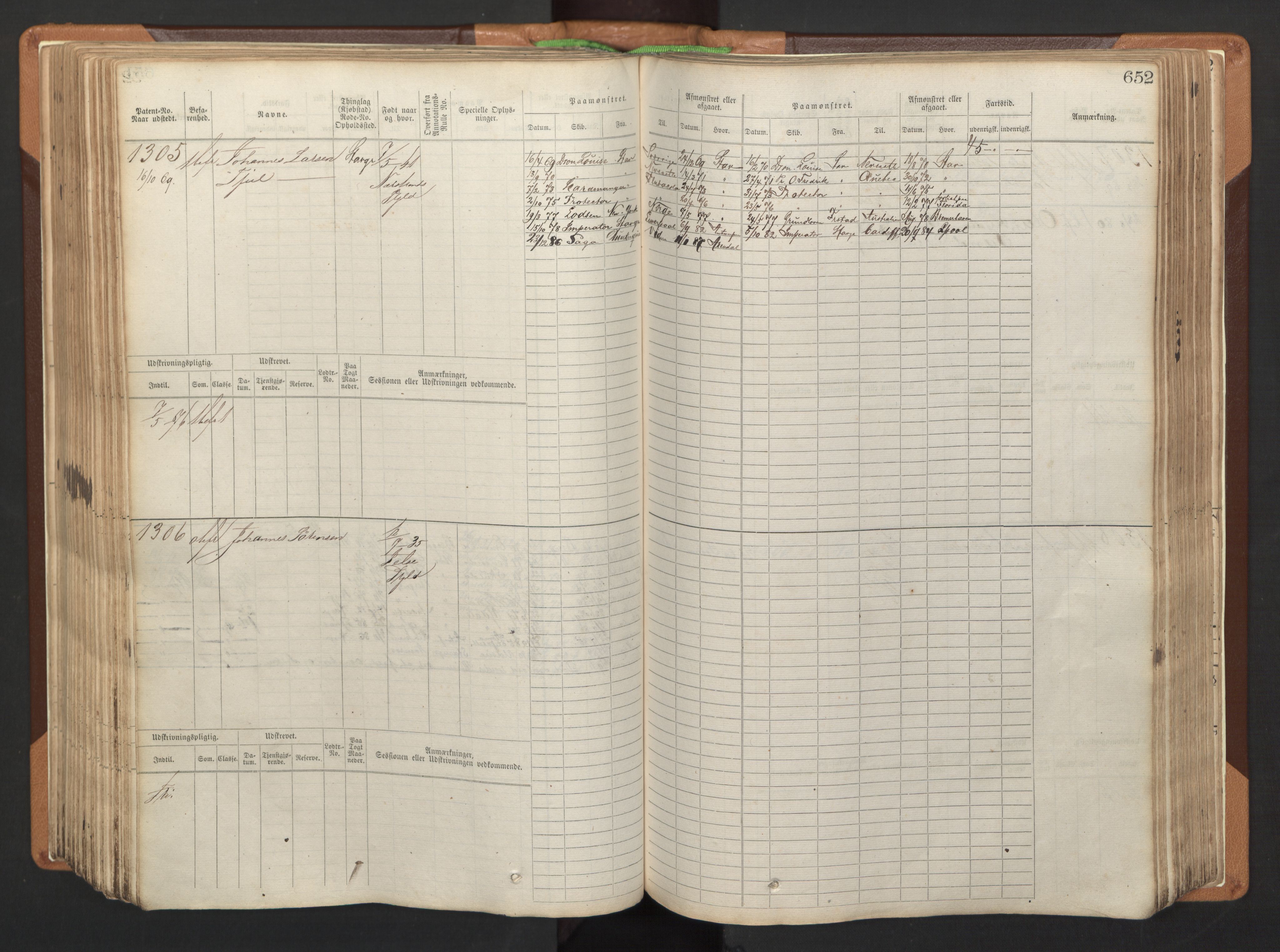 Stavanger sjømannskontor, AV/SAST-A-102006/F/Fb/Fbb/L0005: Sjøfartshovedrulle, patentnr. 793-1606 (del 2), 1869-1880, p. 262