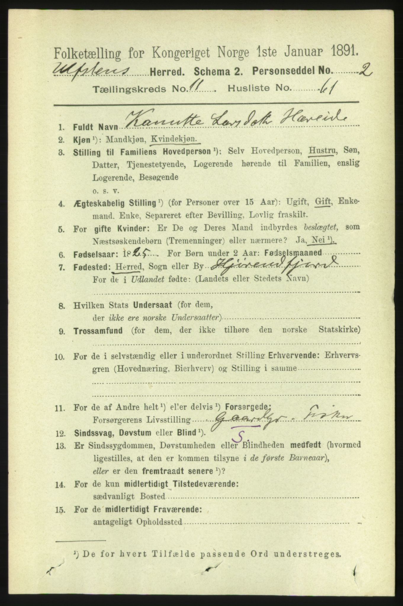 RA, 1891 census for 1516 Ulstein, 1891, p. 3801