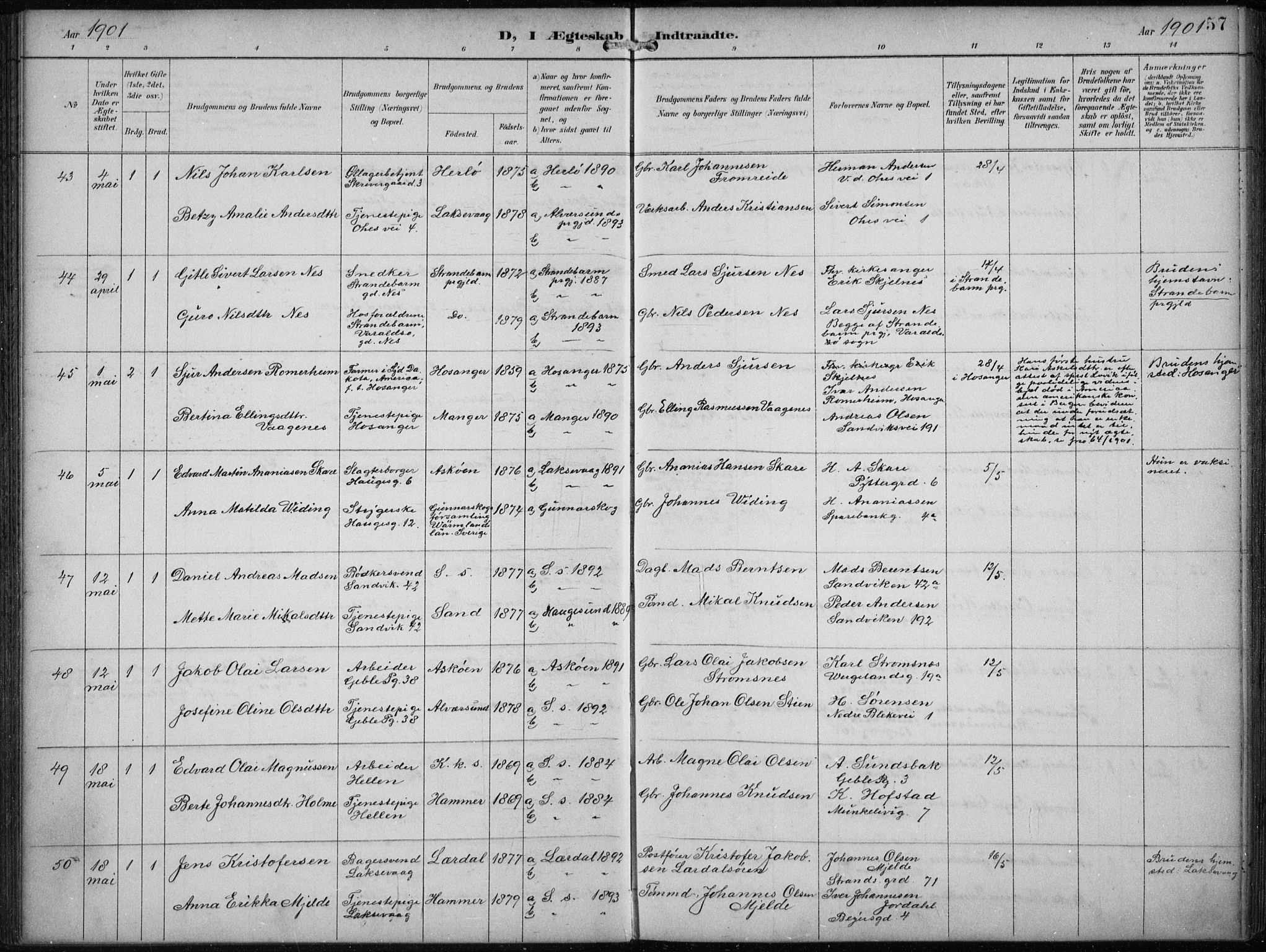 Sandviken Sokneprestembete, AV/SAB-A-77601/H/Ha/L0014: Parish register (official) no. D 1, 1896-1911, p. 57