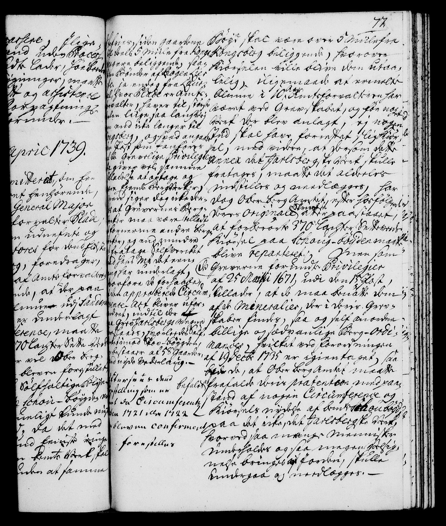 Rentekammeret, Kammerkanselliet, RA/EA-3111/G/Gh/Gha/L0021: Norsk ekstraktmemorialprotokoll (merket RK 53.66), 1739, p. 77