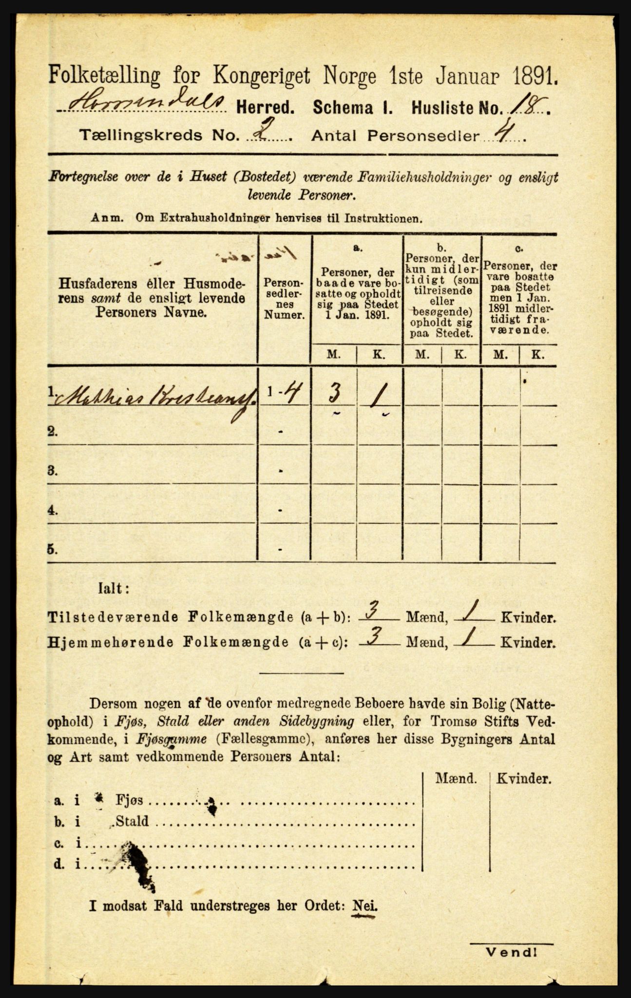 RA, 1891 census for 1444 Hornindal, 1891, p. 316