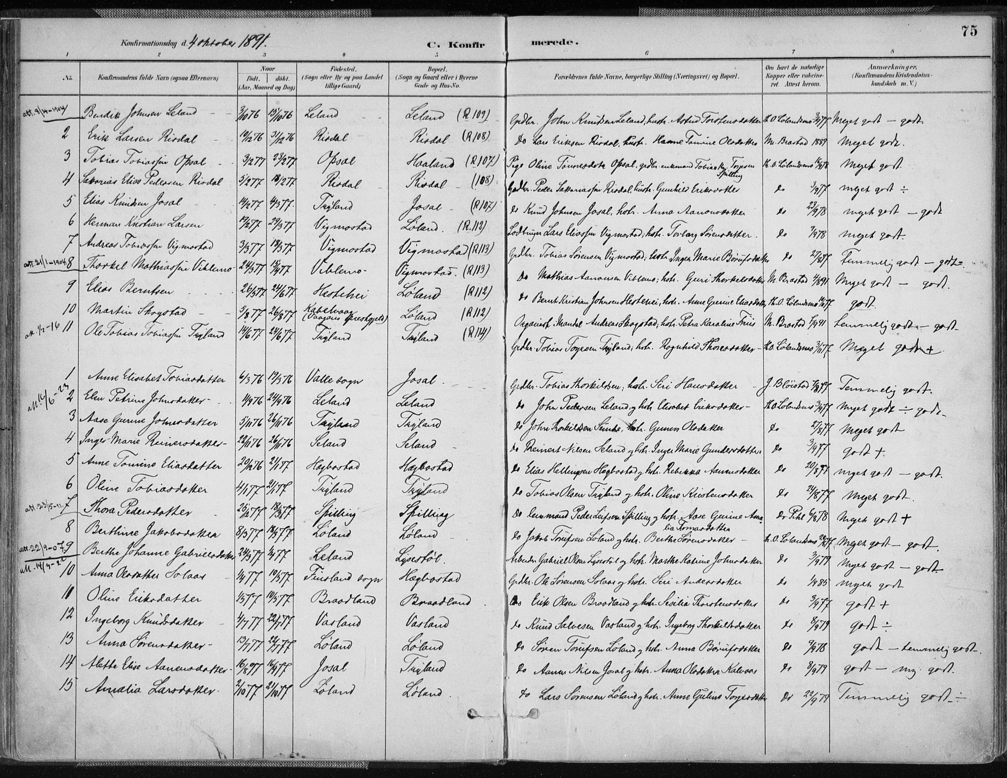 Nord-Audnedal sokneprestkontor, SAK/1111-0032/F/Fa/Fab/L0003: Parish register (official) no. A 3, 1882-1900, p. 75