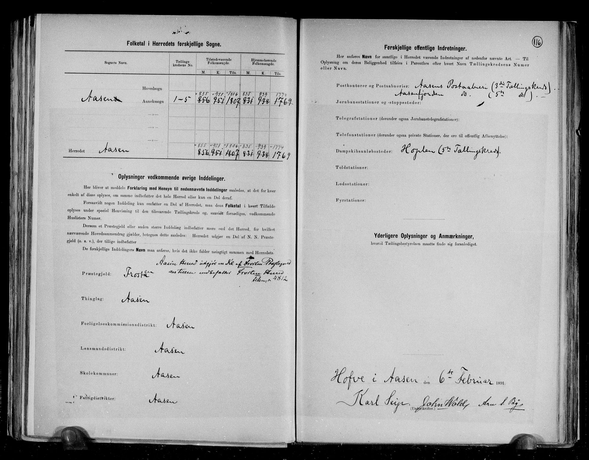 RA, 1891 census for 1716 Åsen, 1891, p. 3