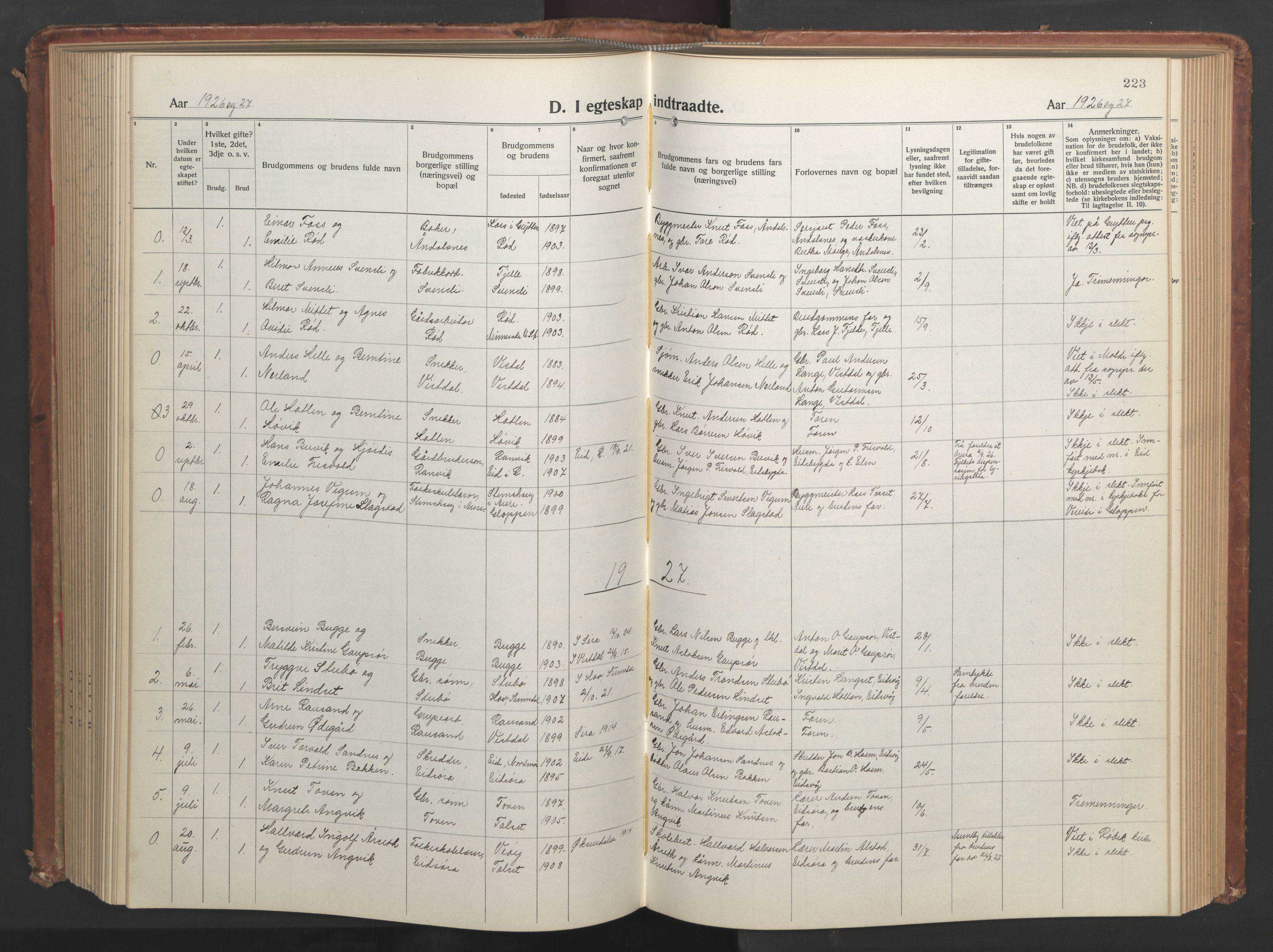 Ministerialprotokoller, klokkerbøker og fødselsregistre - Møre og Romsdal, AV/SAT-A-1454/551/L0633: Parish register (copy) no. 551C05, 1921-1961, p. 223