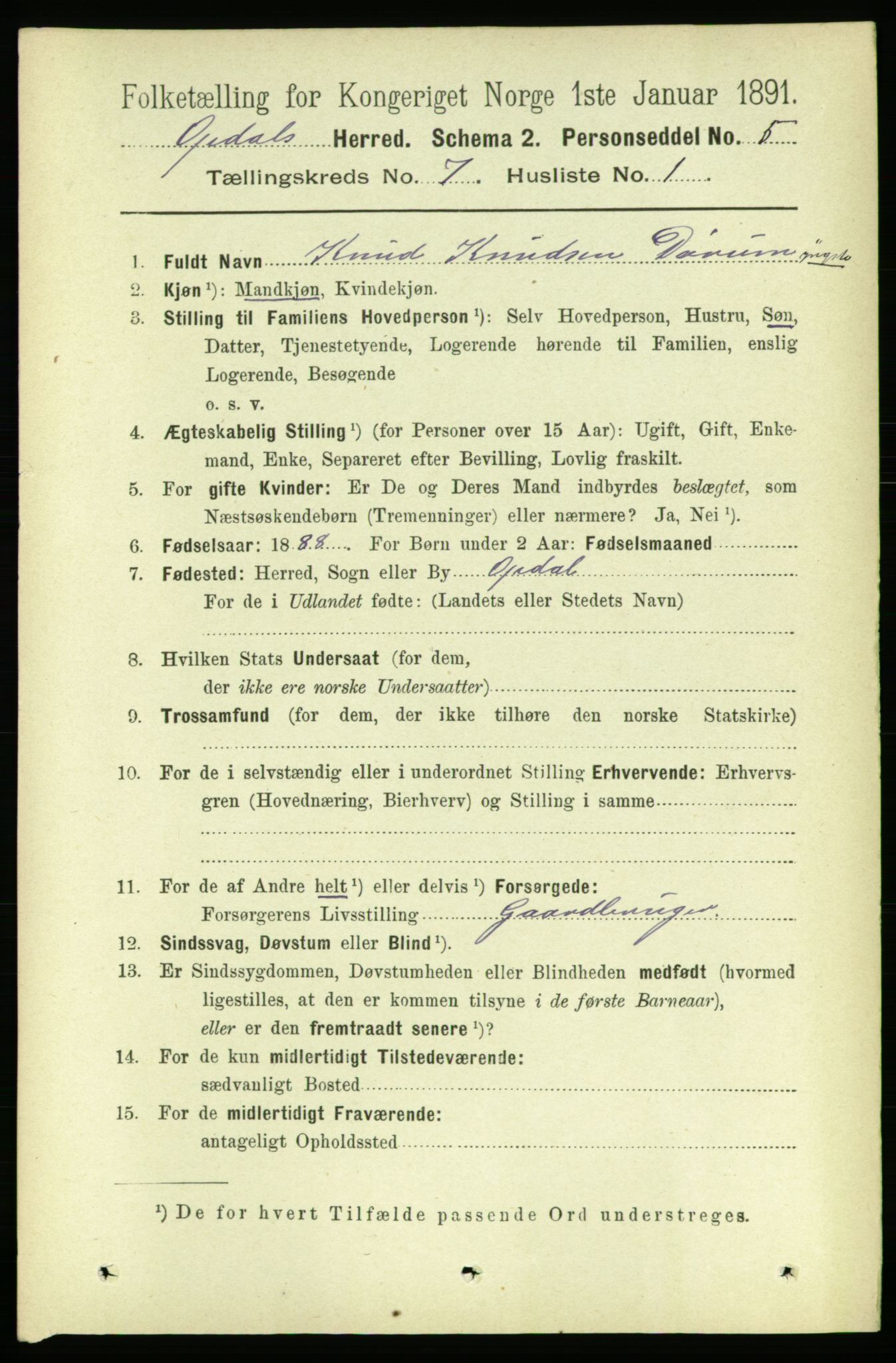 RA, 1891 census for 1634 Oppdal, 1891, p. 3502