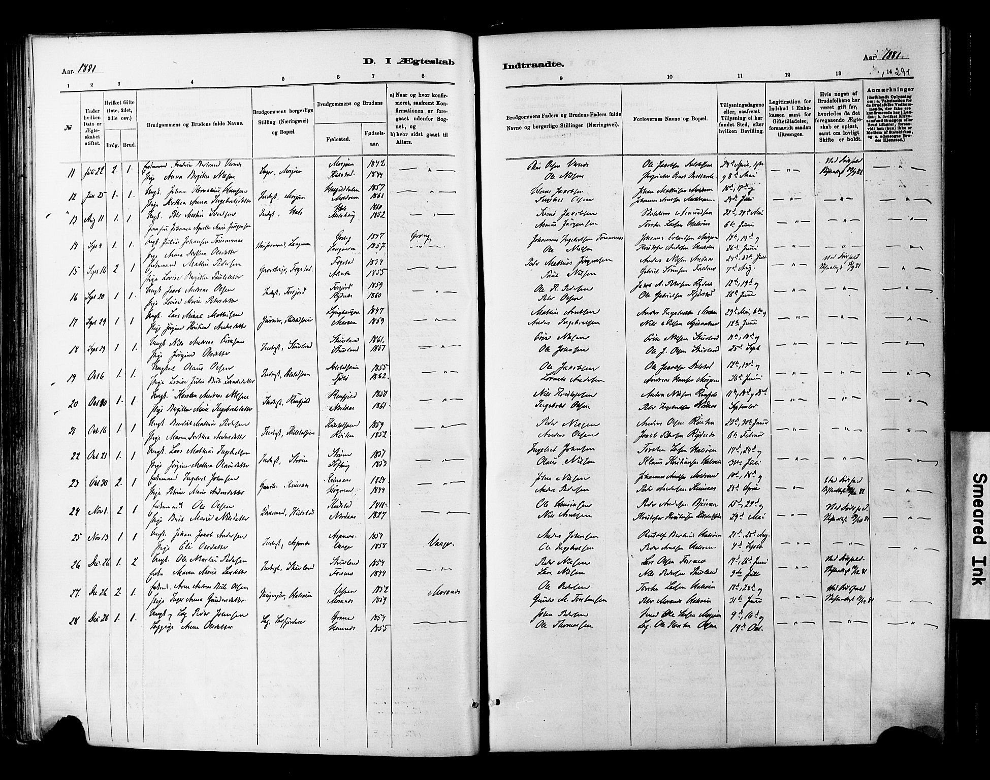 Ministerialprotokoller, klokkerbøker og fødselsregistre - Nordland, AV/SAT-A-1459/820/L0295: Parish register (official) no. 820A16, 1880-1896, p. 291