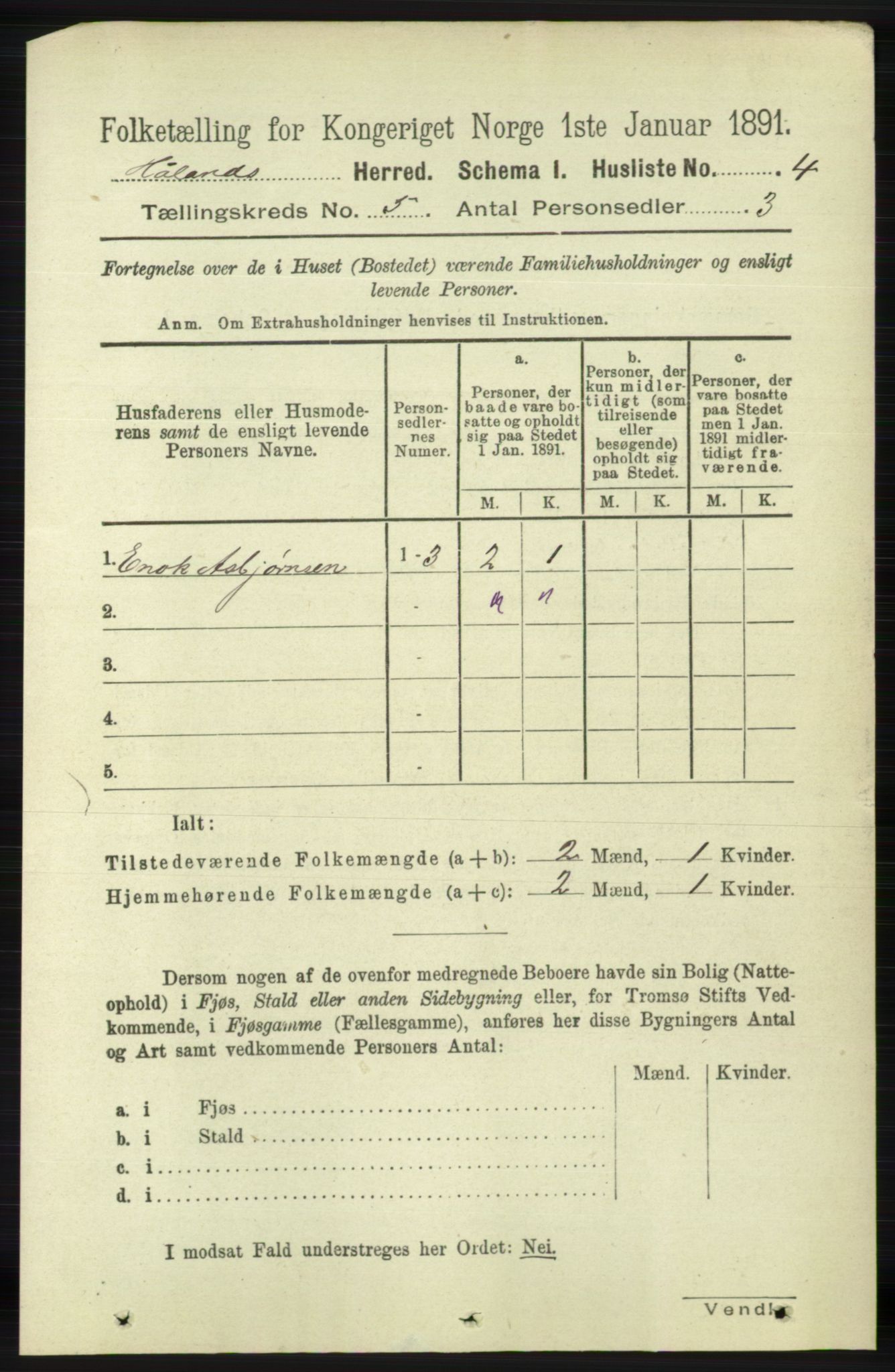 RA, 1891 census for 1124 Haaland, 1891, p. 3165