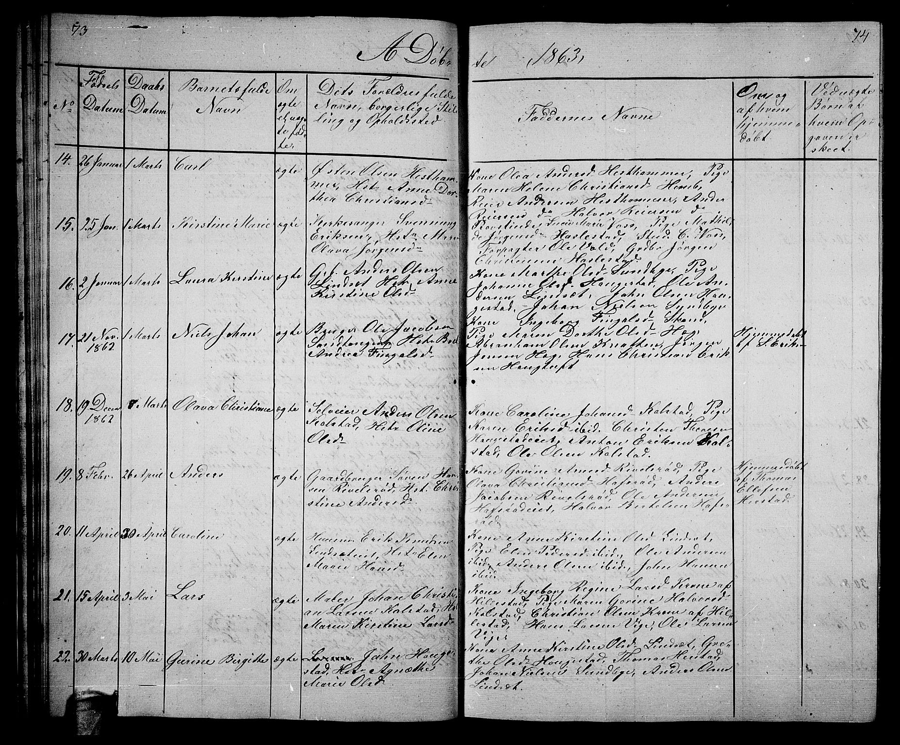 Hof kirkebøker, AV/SAKO-A-64/G/Ga/L0002: Parish register (copy) no. I 2, 1859-1873, p. 73-74